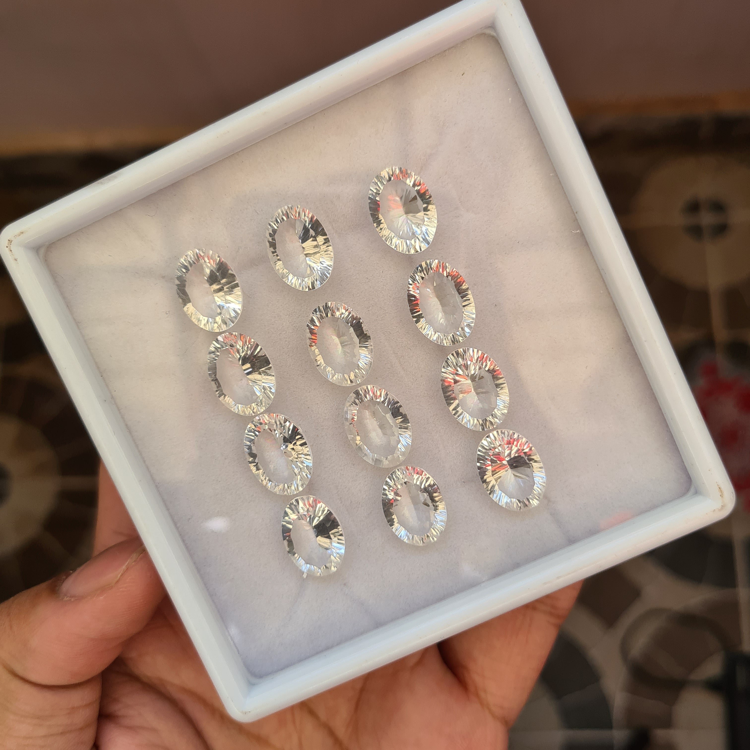 12 Pcs Natural White Topaz Faceted Gemstone Oval Shape Size: 14x10mm - The LabradoriteKing