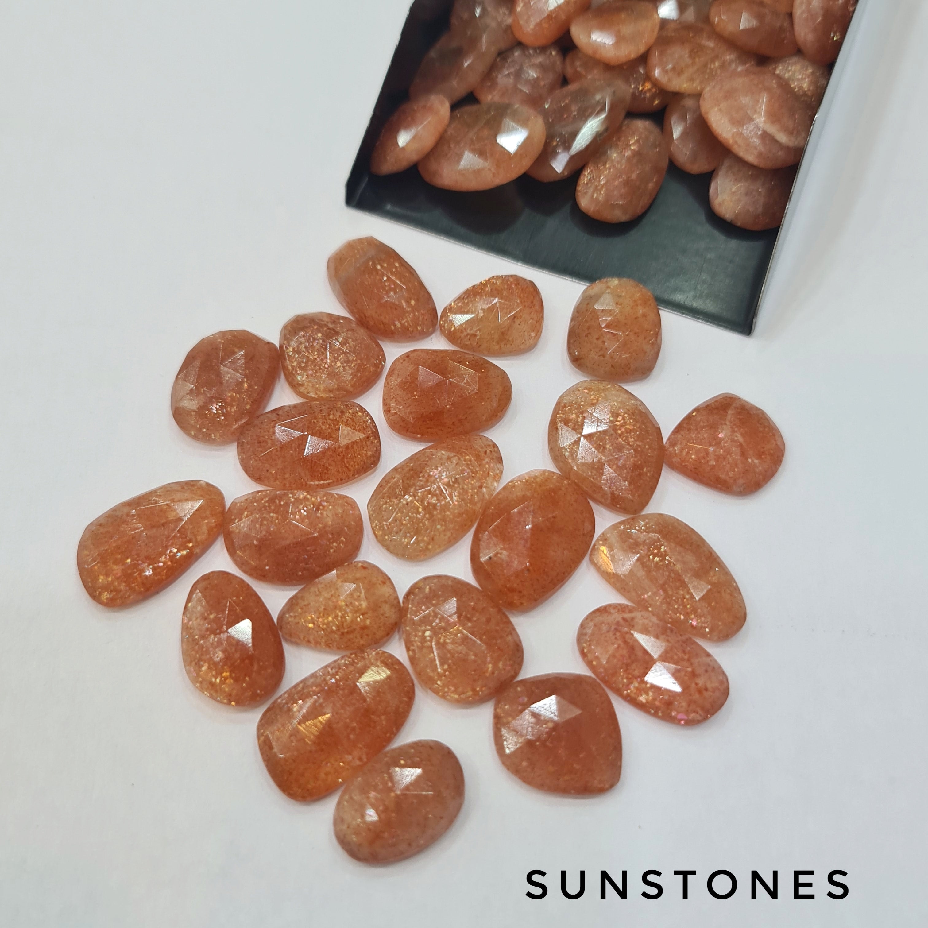 15 Pcs Sunstone Rose Cuts Flat Backs  10-15mm - The LabradoriteKing