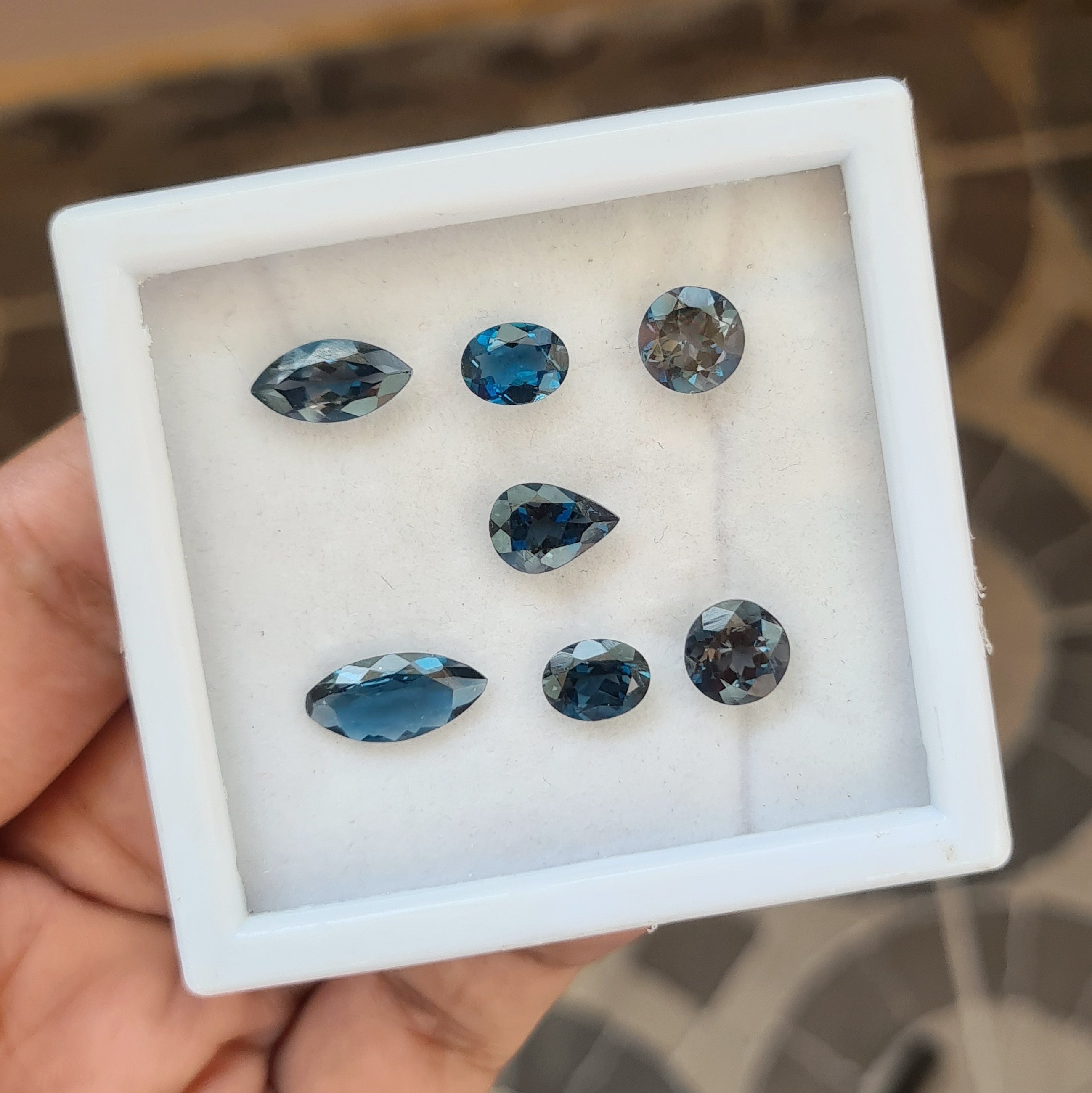 7 Pcs Natural London Blue Topaz Faceted Gemstone Mix Shape Size: 8-14mm - The LabradoriteKing