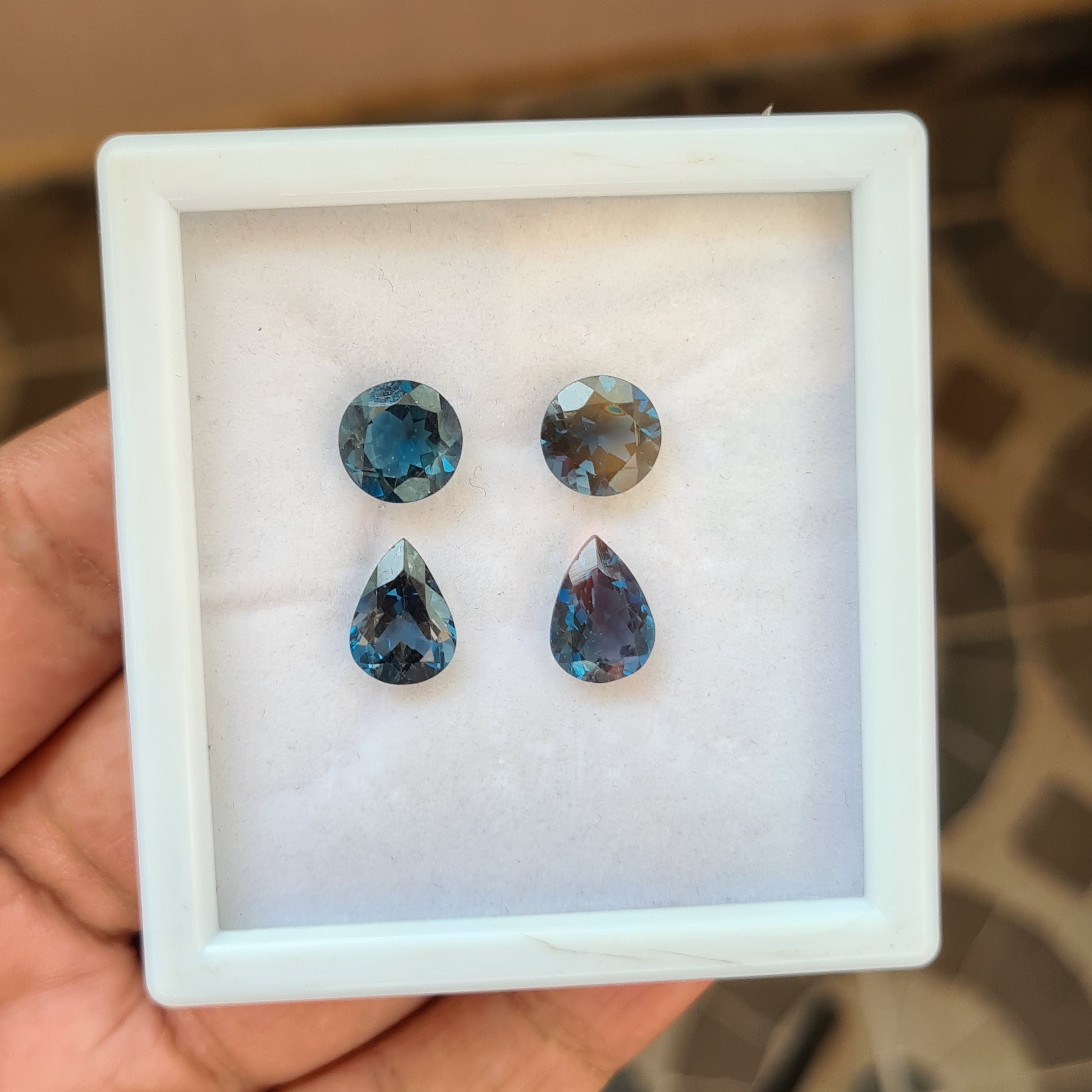 4 Pcs Natural London Blue Topaz Earing Set Faceted Gemstone Mix Shape Size: 9-11mm - The LabradoriteKing