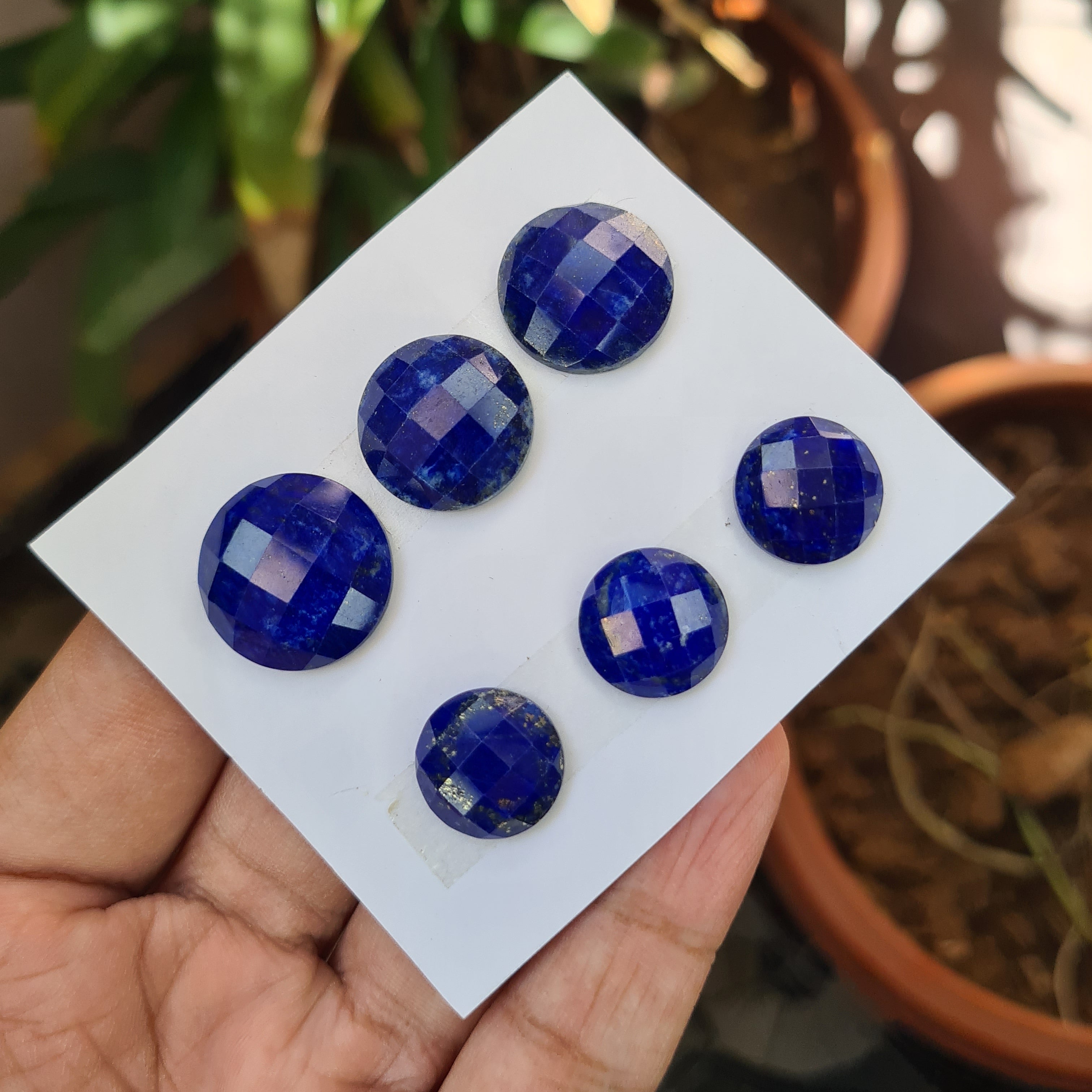 6 Pcs Natural Lapis Lazuli Rosecut Gemstones | Round Shape, Size: 15mm to 20mm - The LabradoriteKing