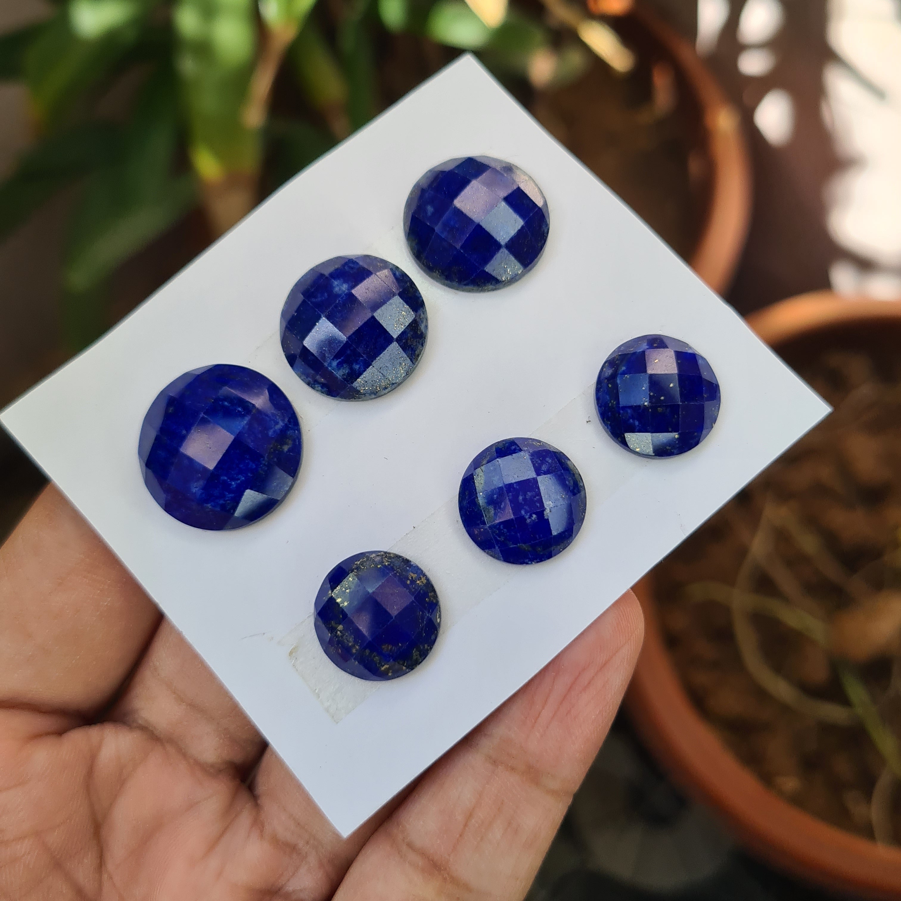 6 Pcs Natural Lapis Lazuli Rosecut Gemstones | Round Shape, Size: 15mm to 20mm - The LabradoriteKing