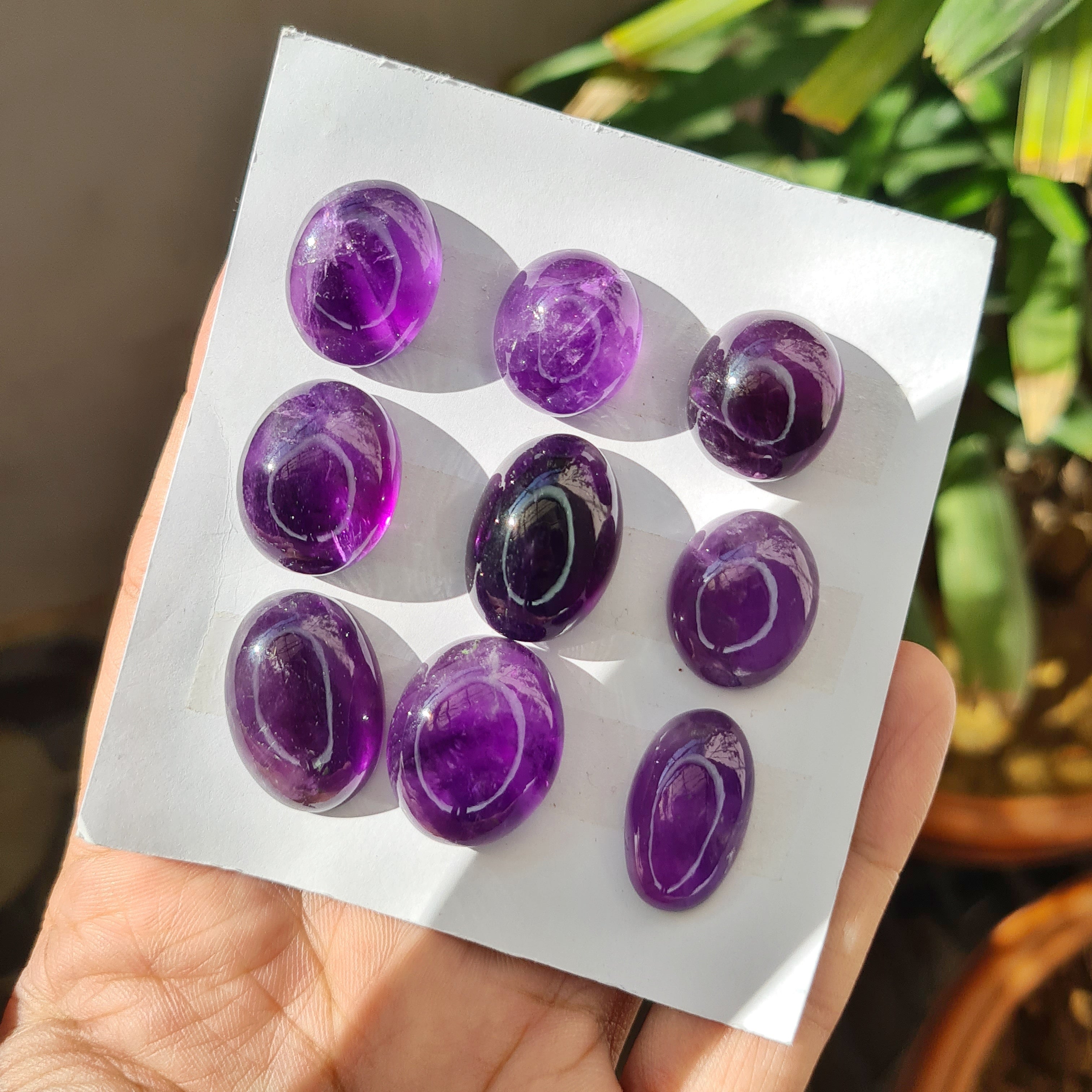 9 Pcs Natural Amethyst Cabochon Gemstones | Oval Shape, 19-26mm Size, - The LabradoriteKing