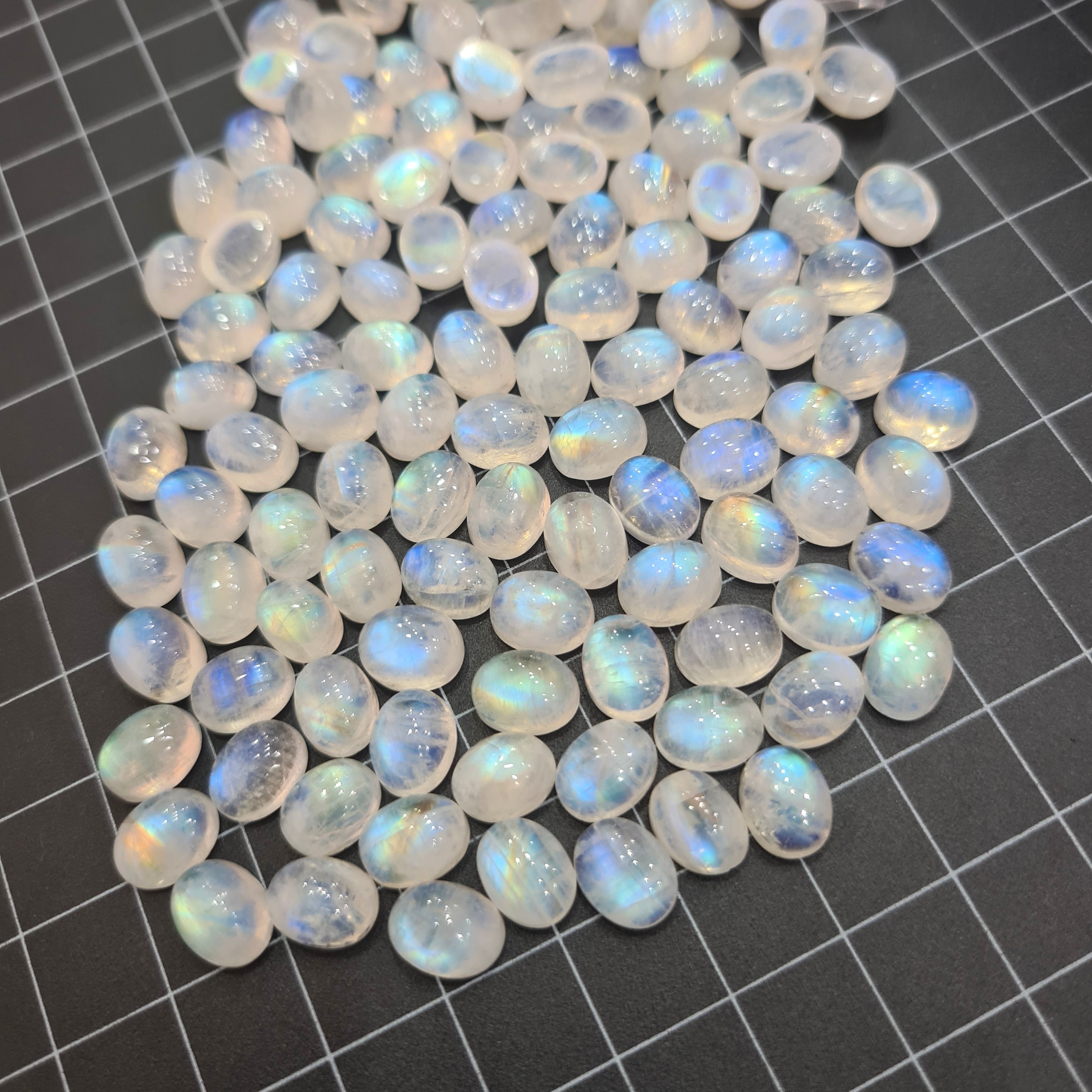 15 Pieces Natural Rainbow Moonstone Oval 9x7mm calibrated Cabochon Lot - The LabradoriteKing