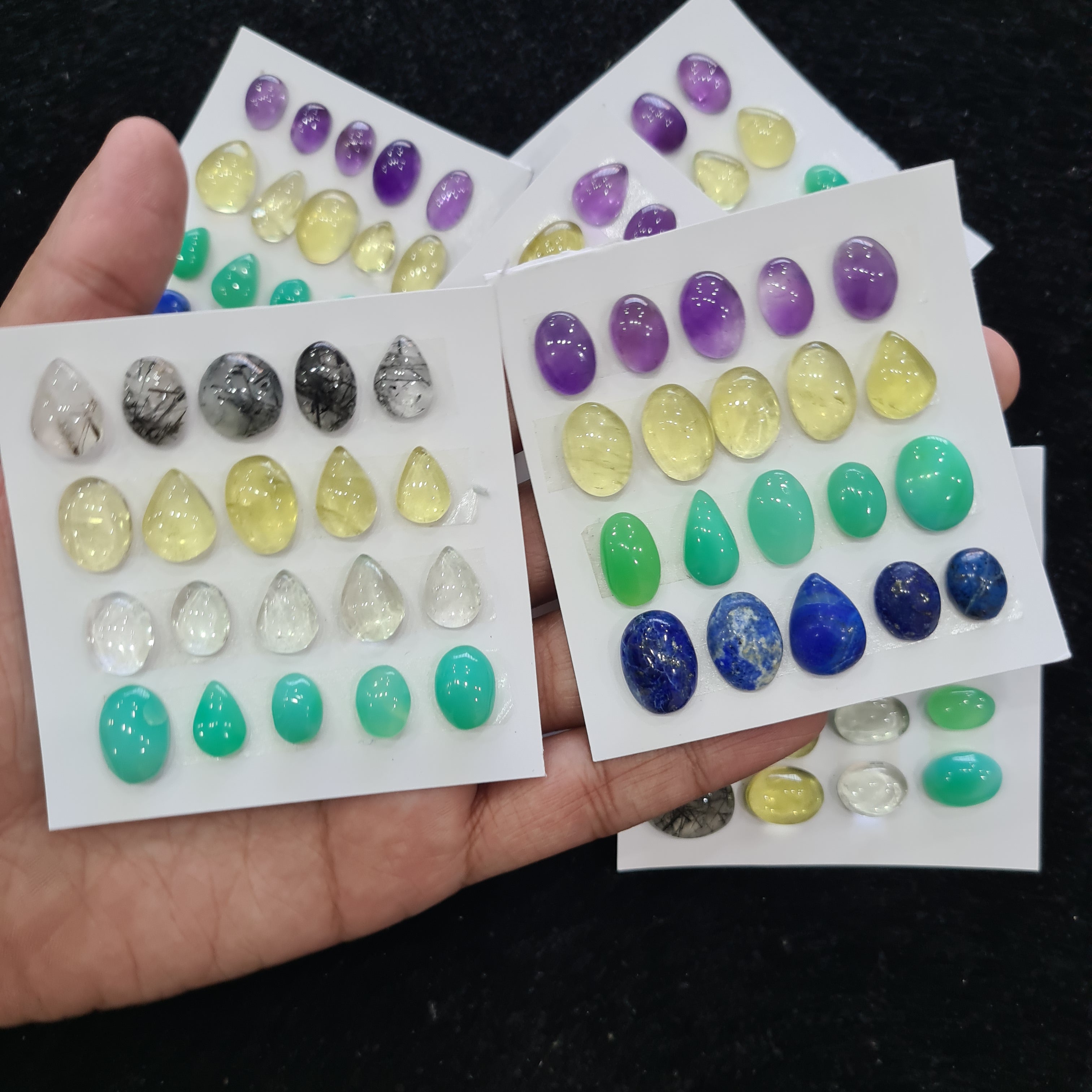 1 Card Natural Multi Quartz Cabochon Gemstone Mix Shape , Size: 11-16mm - The LabradoriteKing