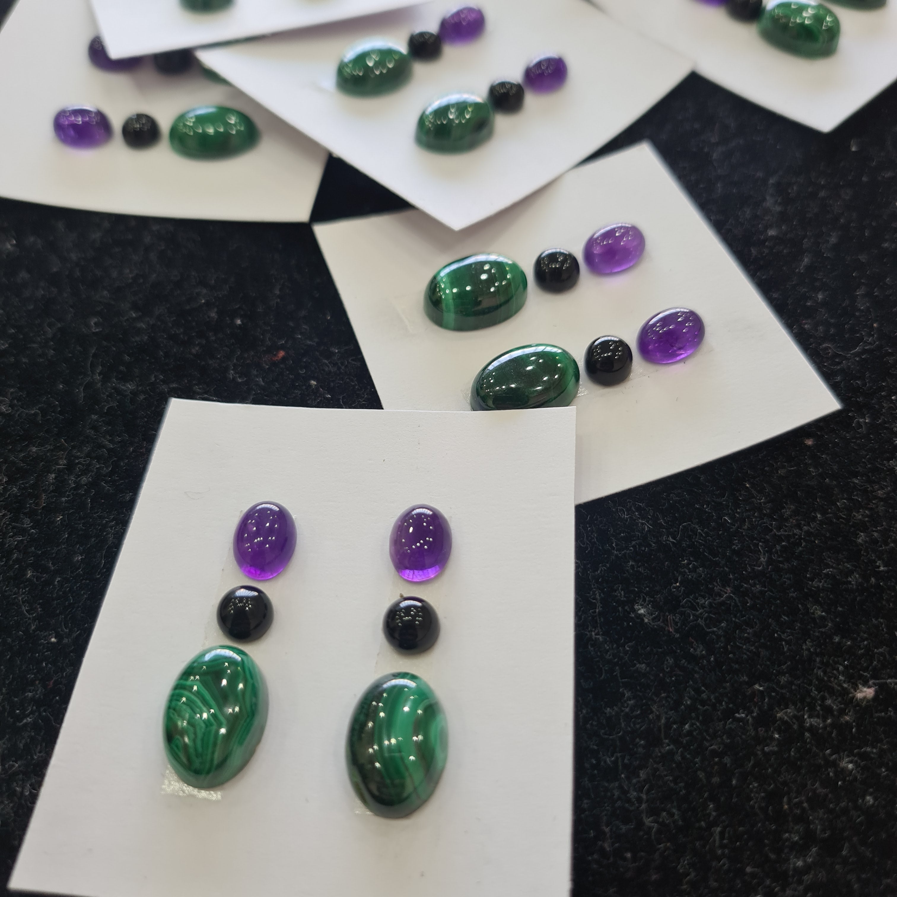 BOGO: Set of  Natural Malachite, Amethyst and Tourmaline Pair 6-14mm - The LabradoriteKing