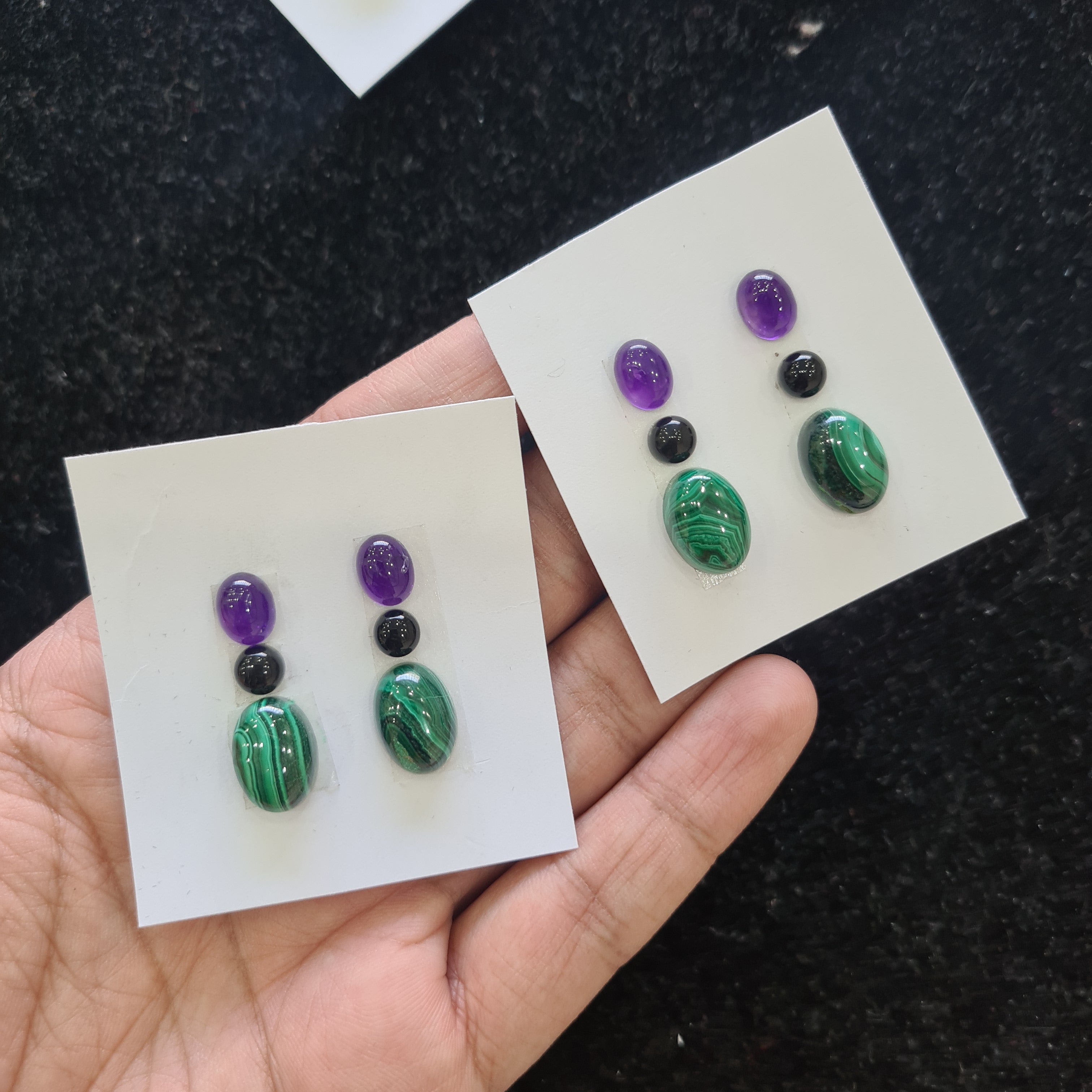 BOGO: Set of  Natural Malachite, Amethyst and Tourmaline Pair 6-14mm - The LabradoriteKing