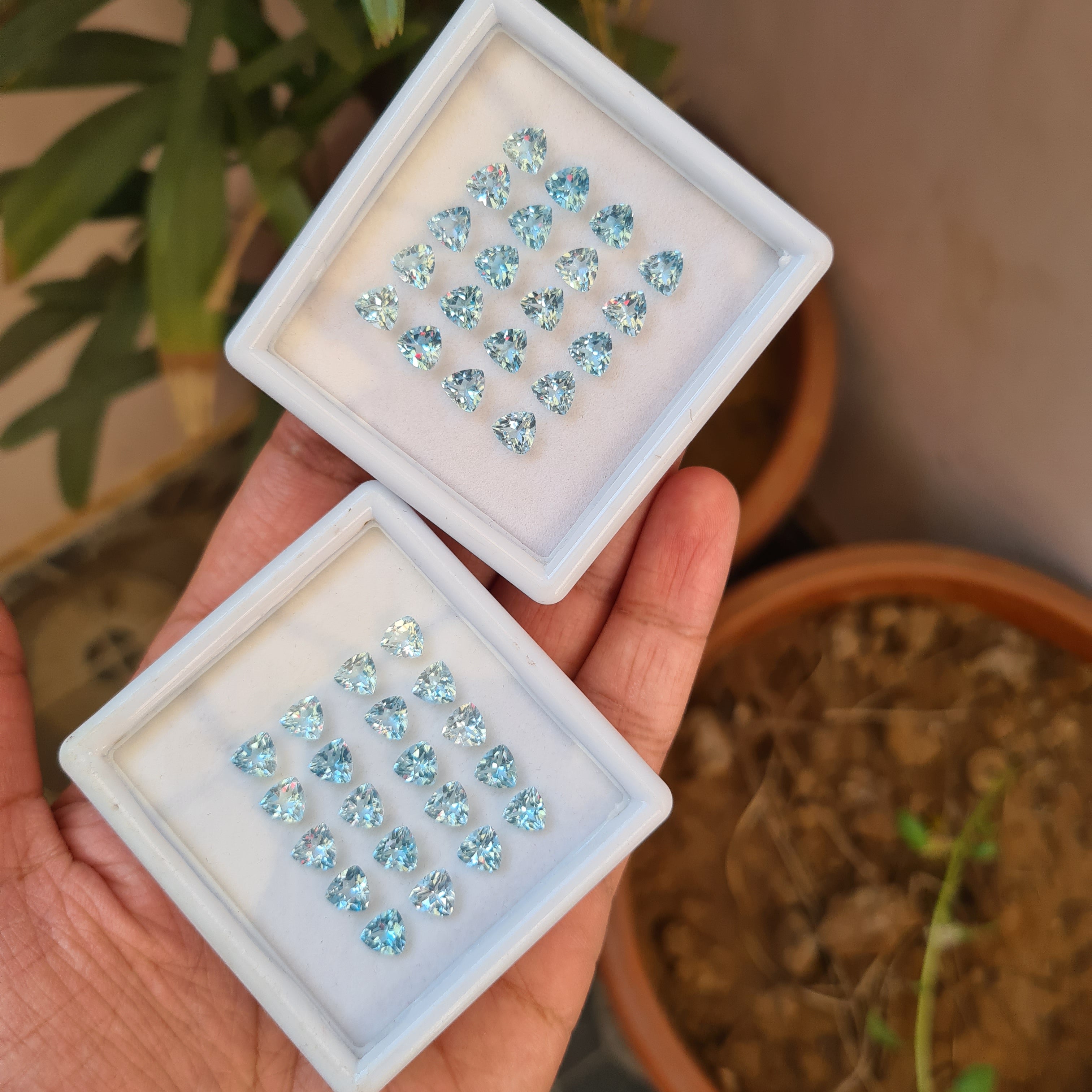 BOGO: 20 Pcs Natural Blue Topaz Faceted Gemstones | Size: 6x6, Trillion Shape - The LabradoriteKing