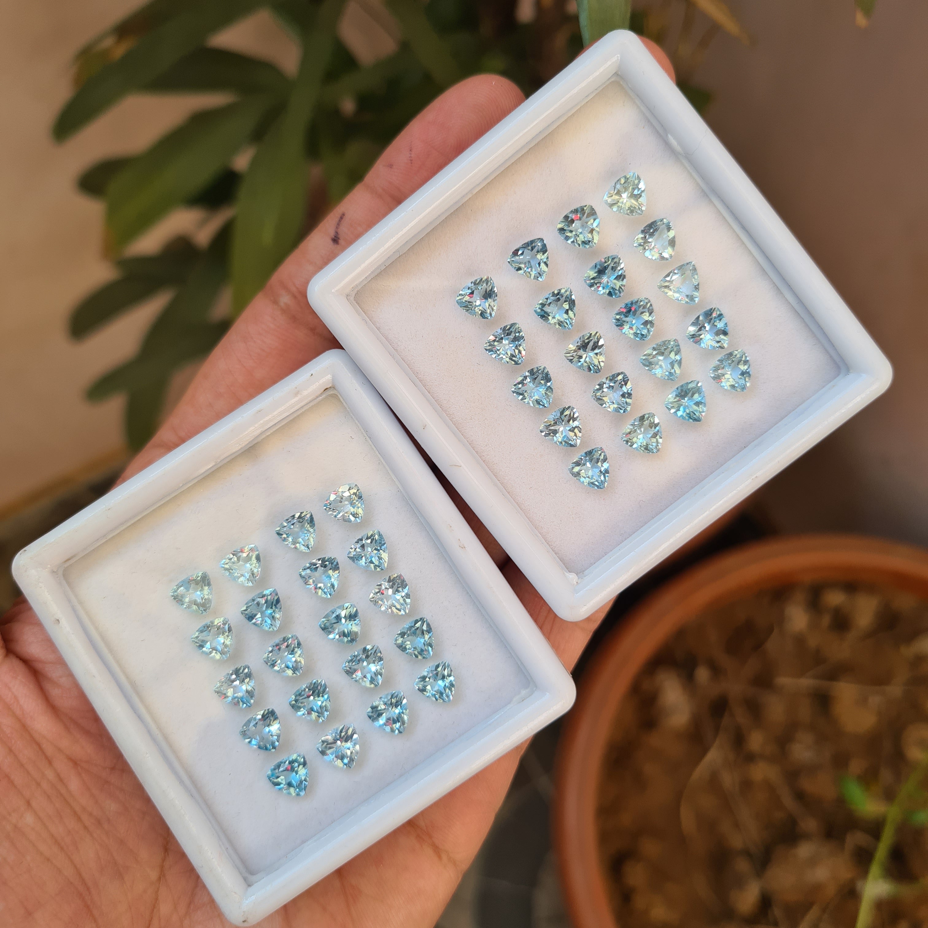 BOGO: 20 Pcs Natural Blue Topaz Faceted Gemstones | Size: 6x6, Trillion Shape - The LabradoriteKing