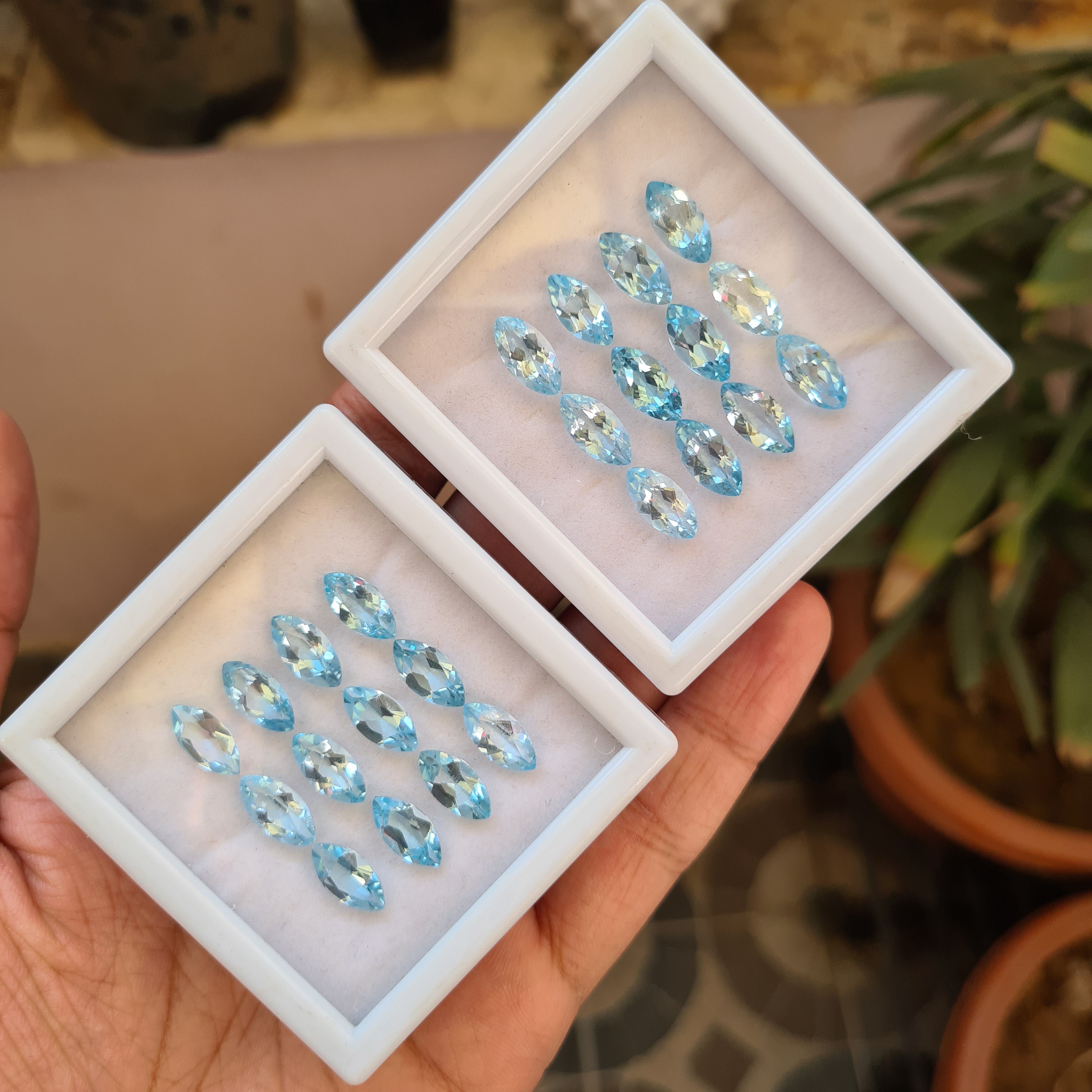 BOGO: 12 Pcs Natural Blue Topaz Faceted Gemstones | Size: 12x6mm, Marquise Shape - The LabradoriteKing