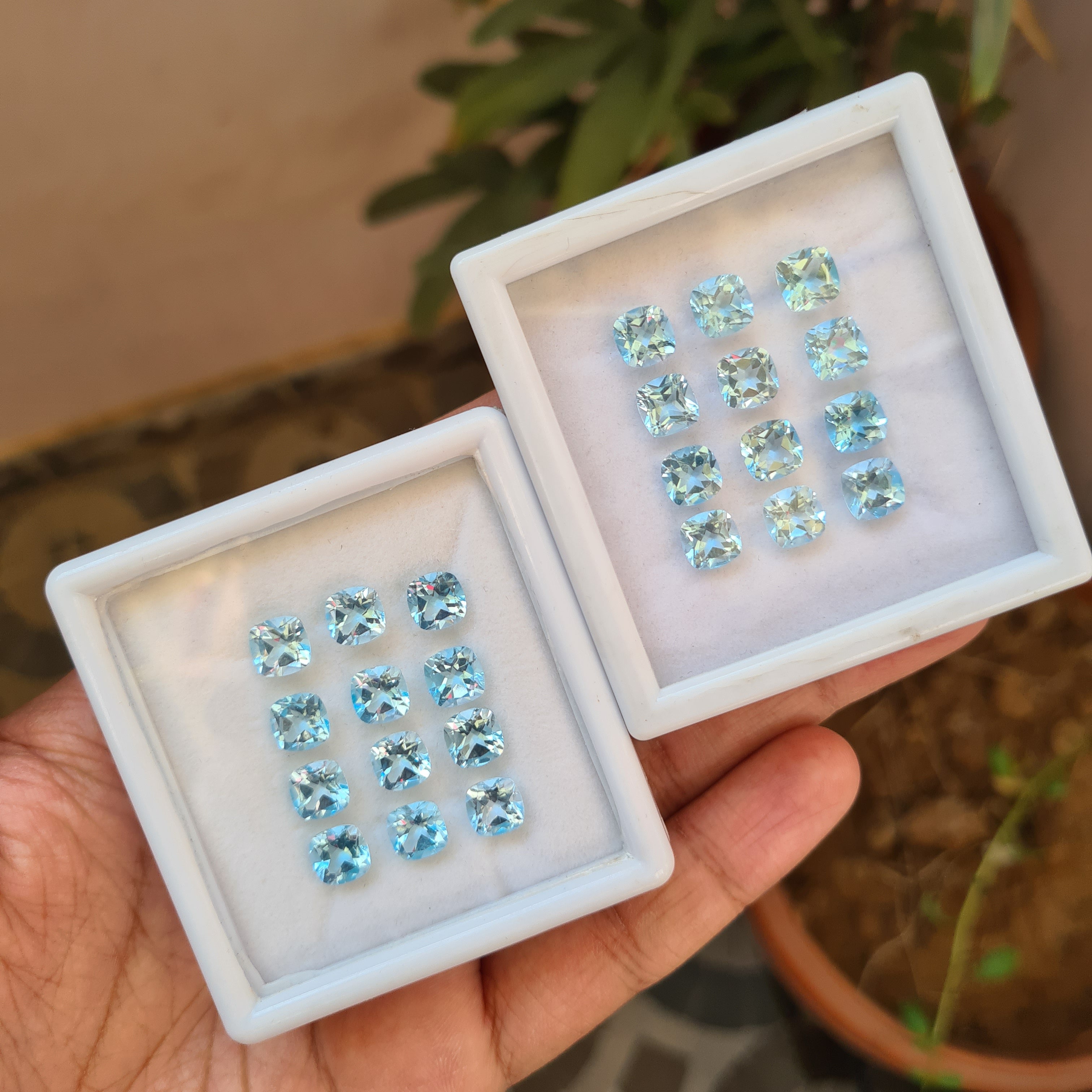 BOGO: 12 Pcs Natural Blue Topaz Faceted Gemstones | Size: 7mm , Square Shape - The LabradoriteKing