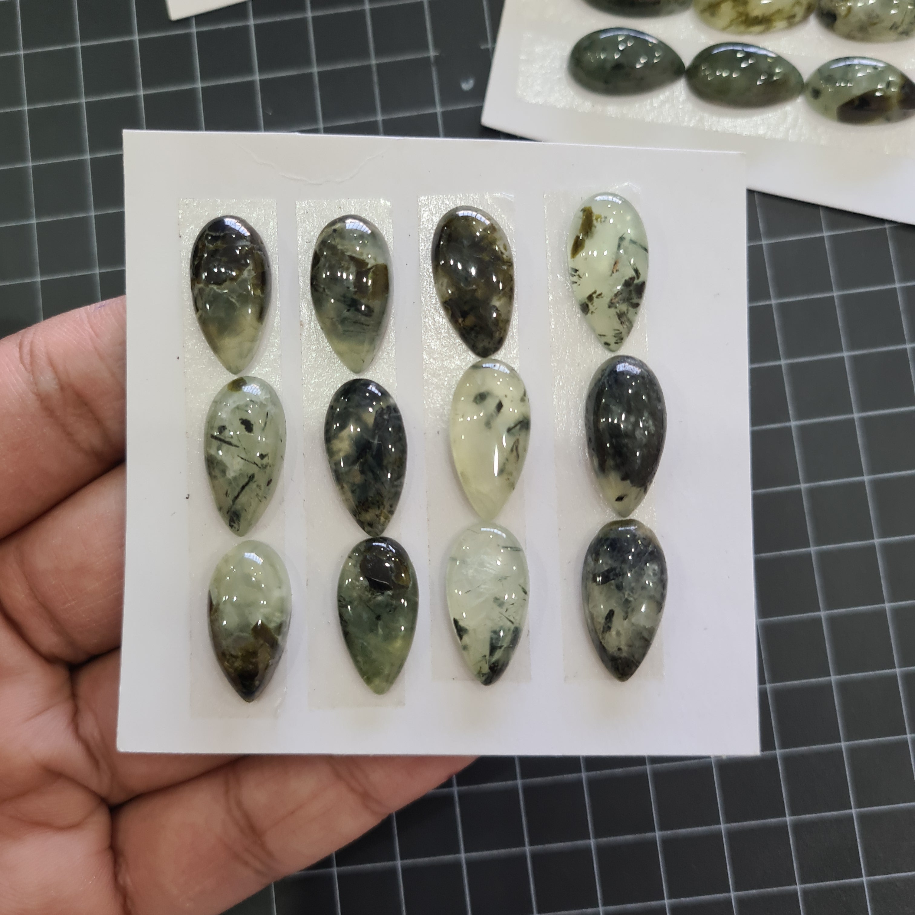 1 Set Natural Prehnite Pear Cabochon Loose Gemstones ,Size: 19-24mm , 170Cts - The LabradoriteKing