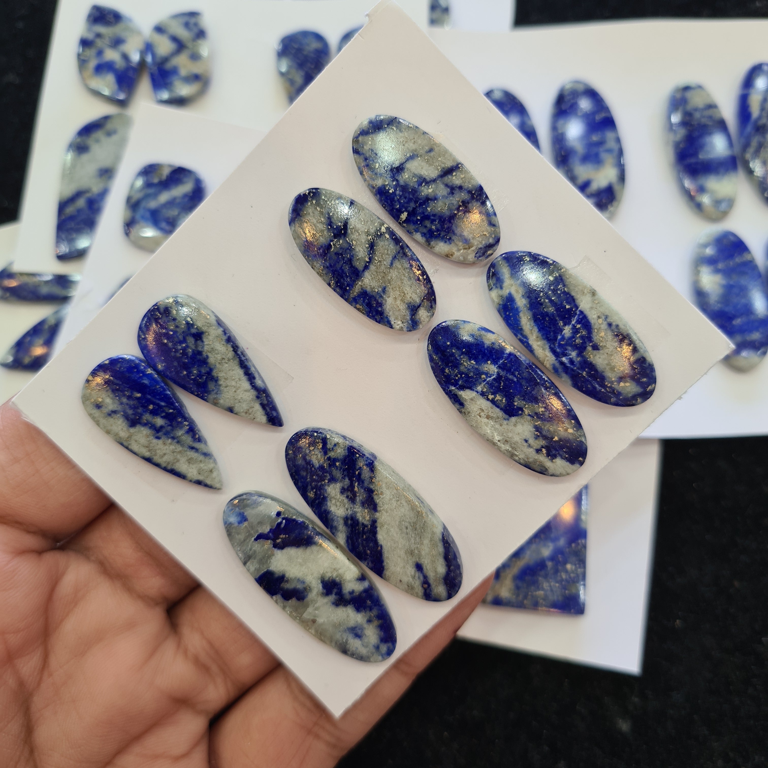 1 Set Natural Lapis Lazuli Cabs Pairs Mix Shape Size: 19-32mm - The LabradoriteKing