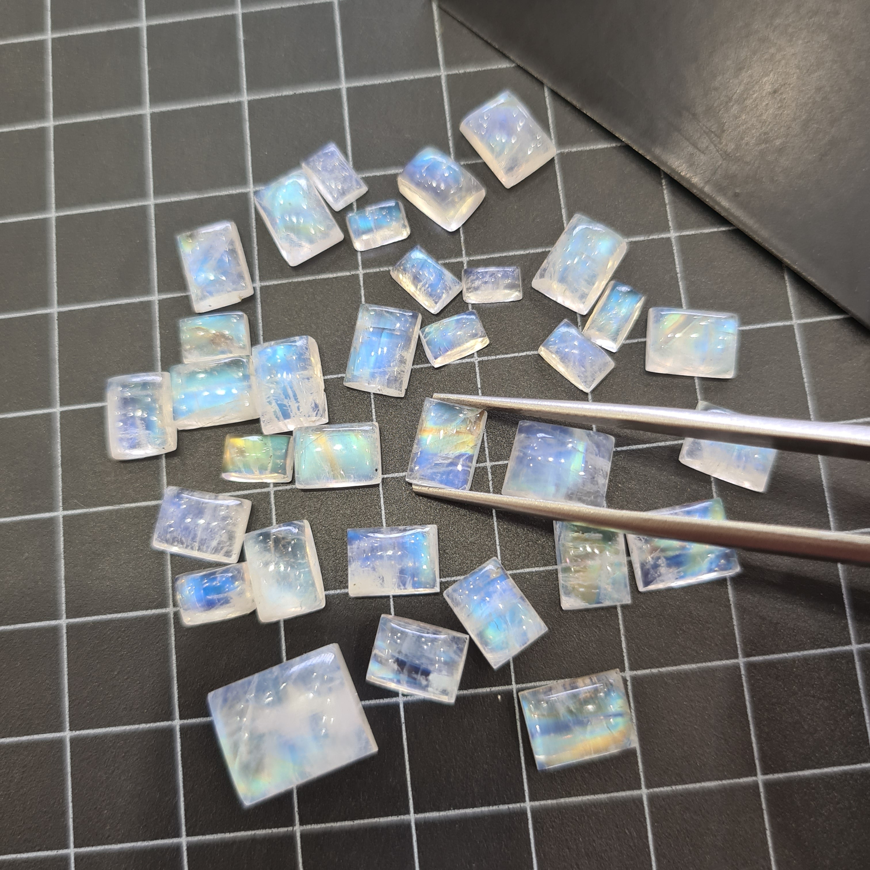 20 Pcs Rainbow Moonstone Cabochon Square and Rectangle  6mm to16mm - The LabradoriteKing