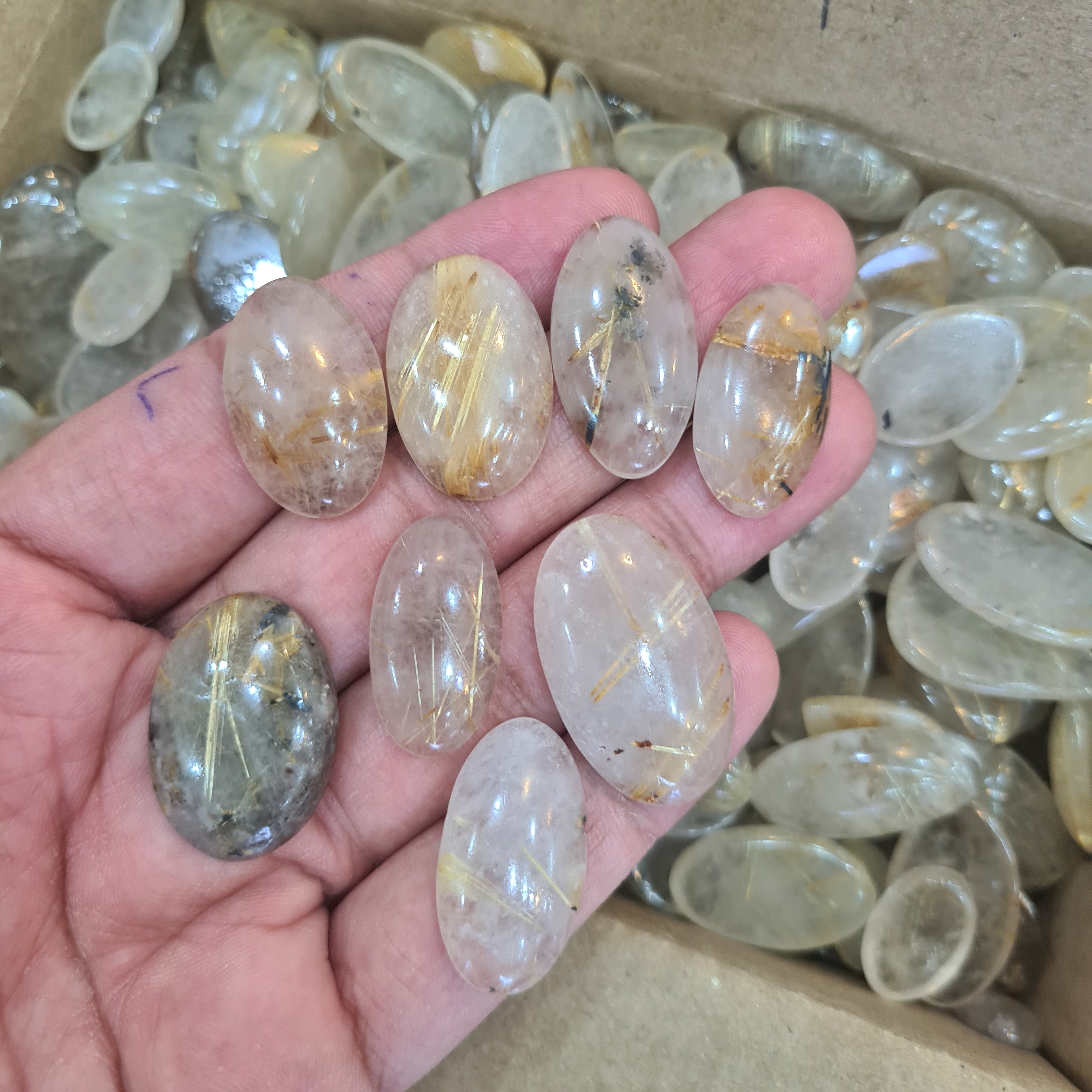 Wholesale 1Kg of Rutile Quartz Cabochon Mix Shape |  Gold and Copper - The LabradoriteKing