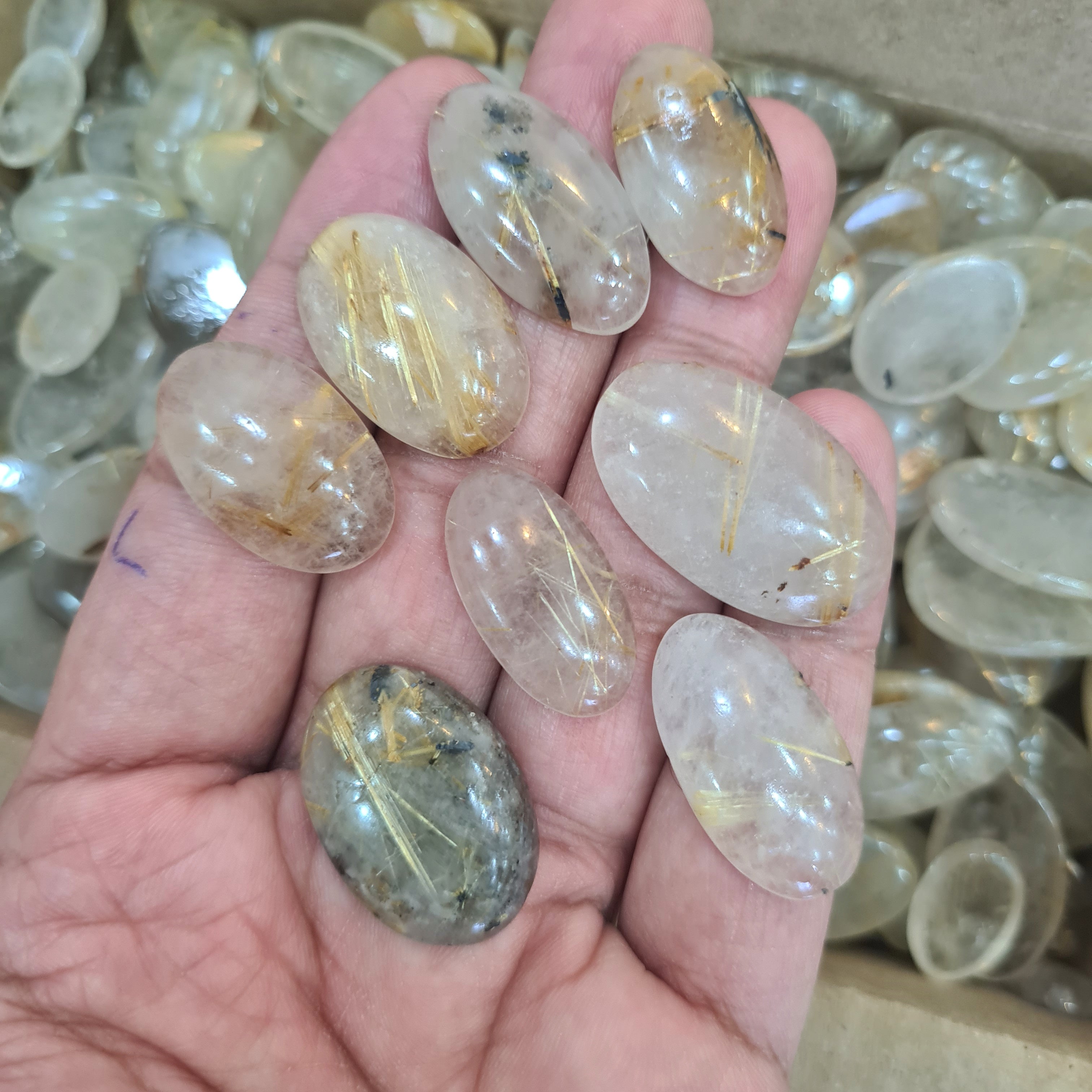 Wholesale 1Kg of Rutile Quartz Cabochon Mix Shape |  Gold and Copper - The LabradoriteKing