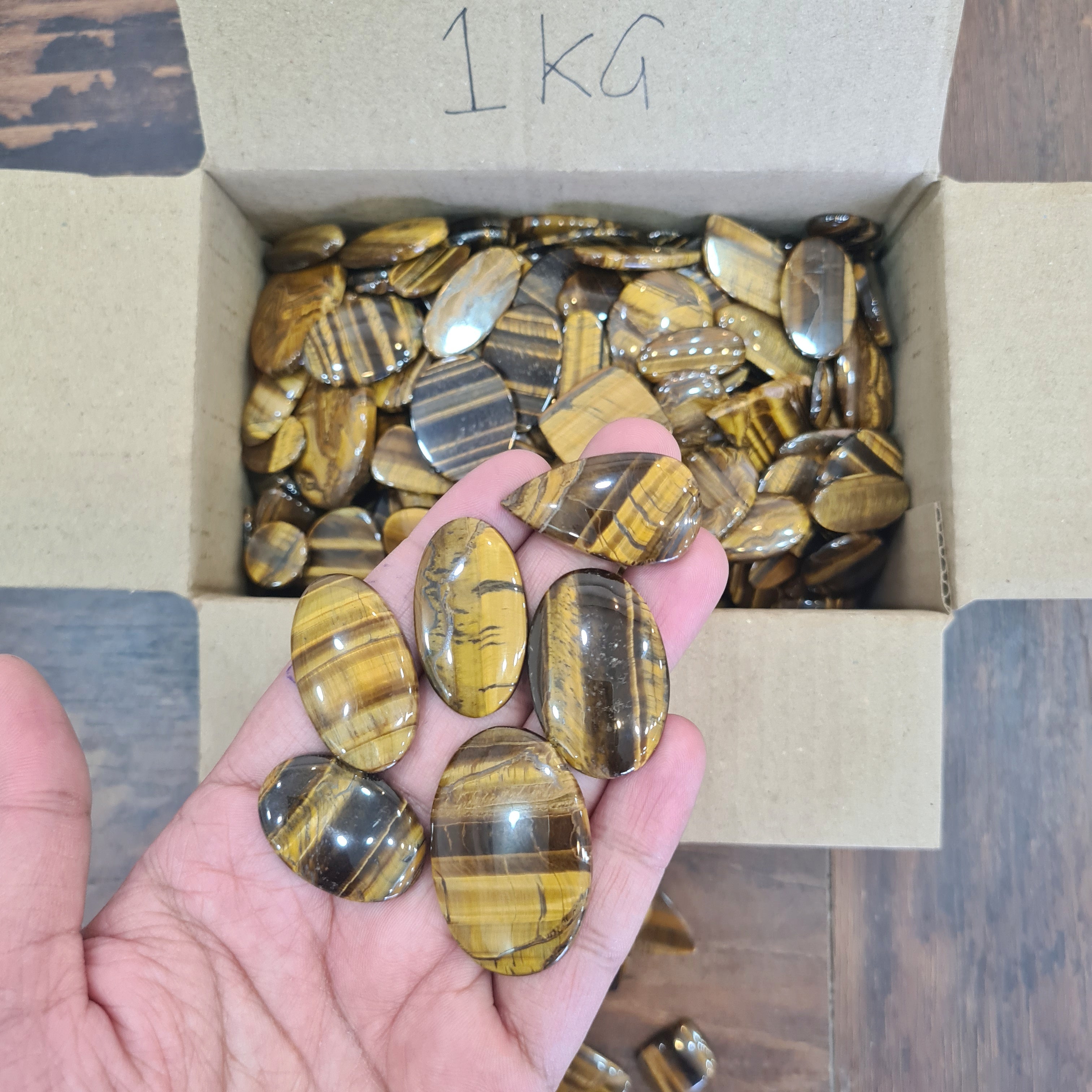 1KG of Tiger Eye Cabochon Uncoated Top Quality Mix Shape | 1-3 Inches - The LabradoriteKing