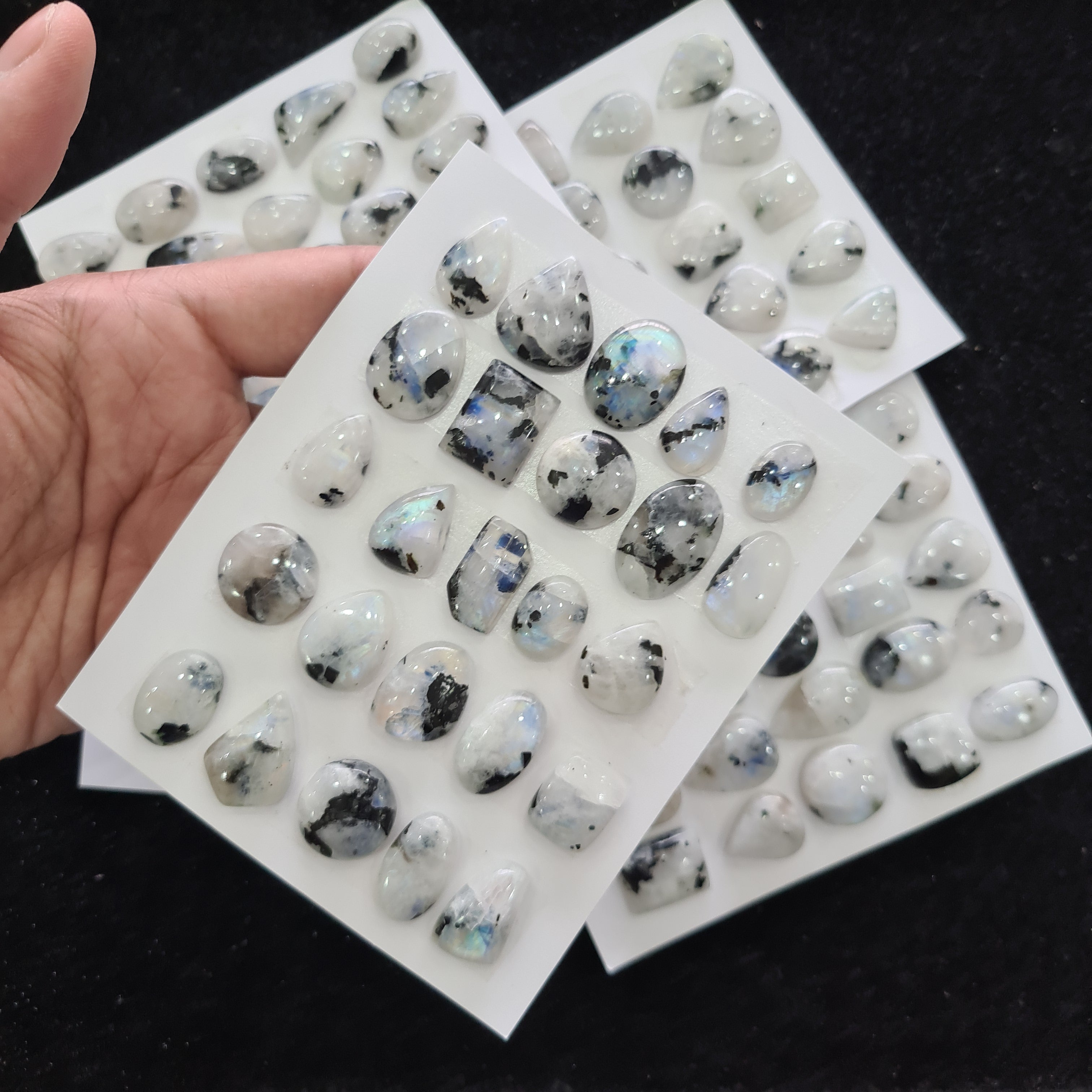 1 Card Natural White Rainbow Cabochon Gemstone mix Shape | Size: 18-25mm - The LabradoriteKing