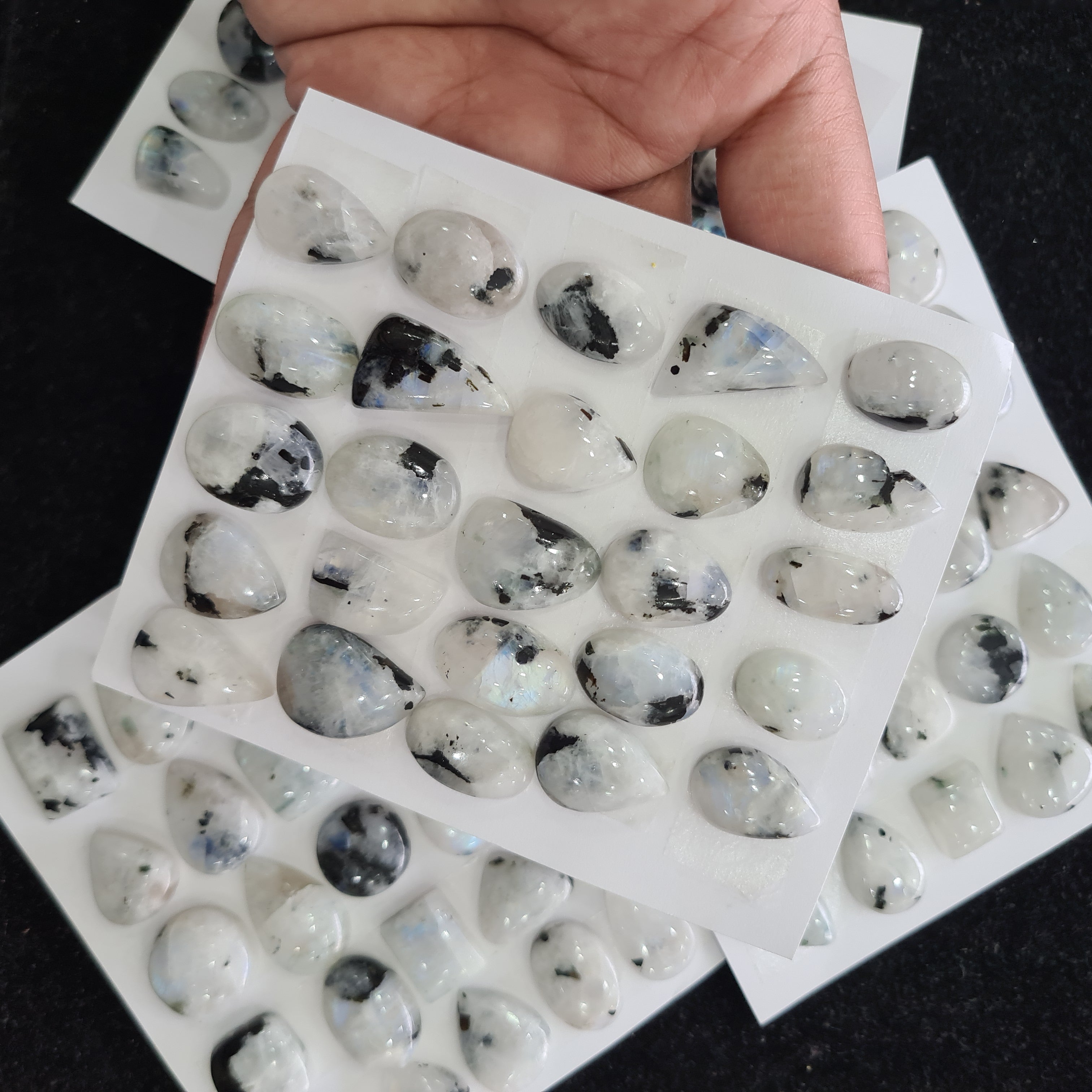1 Card Natural White Rainbow Cabochon Gemstone mix Shape | Size: 18-25mm - The LabradoriteKing