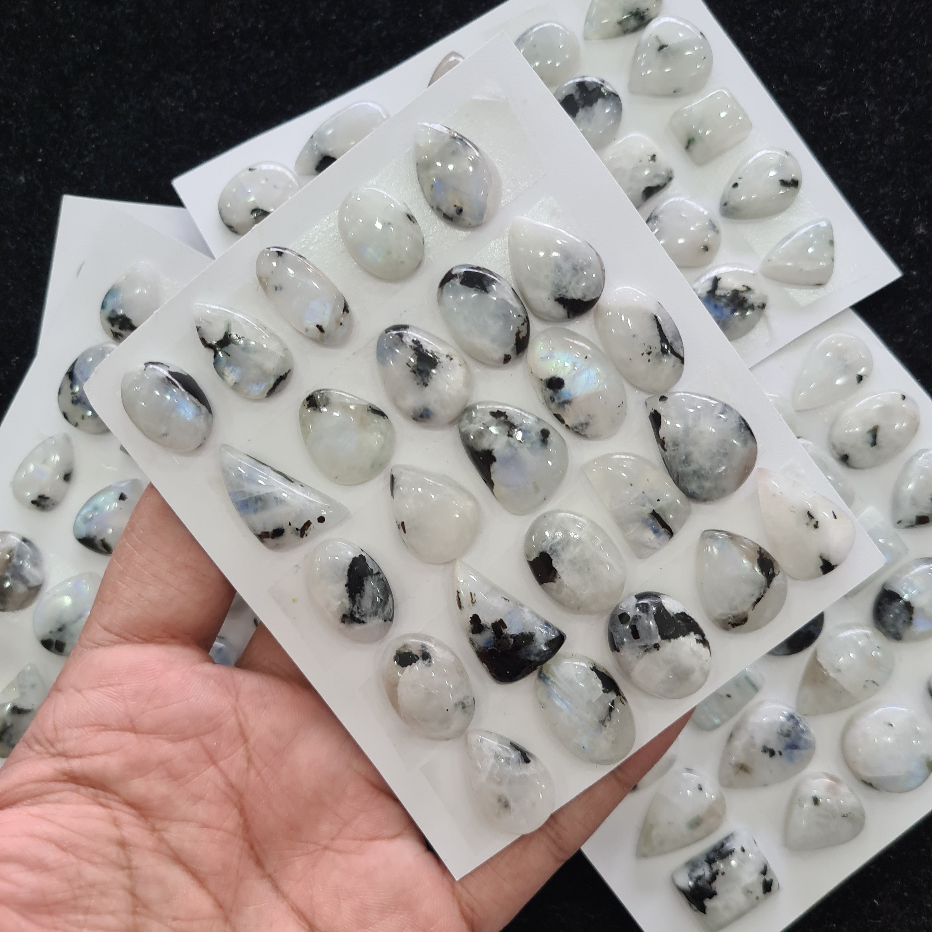 1 Card Natural White Rainbow Cabochon Gemstone mix Shape | Size: 18-25mm - The LabradoriteKing