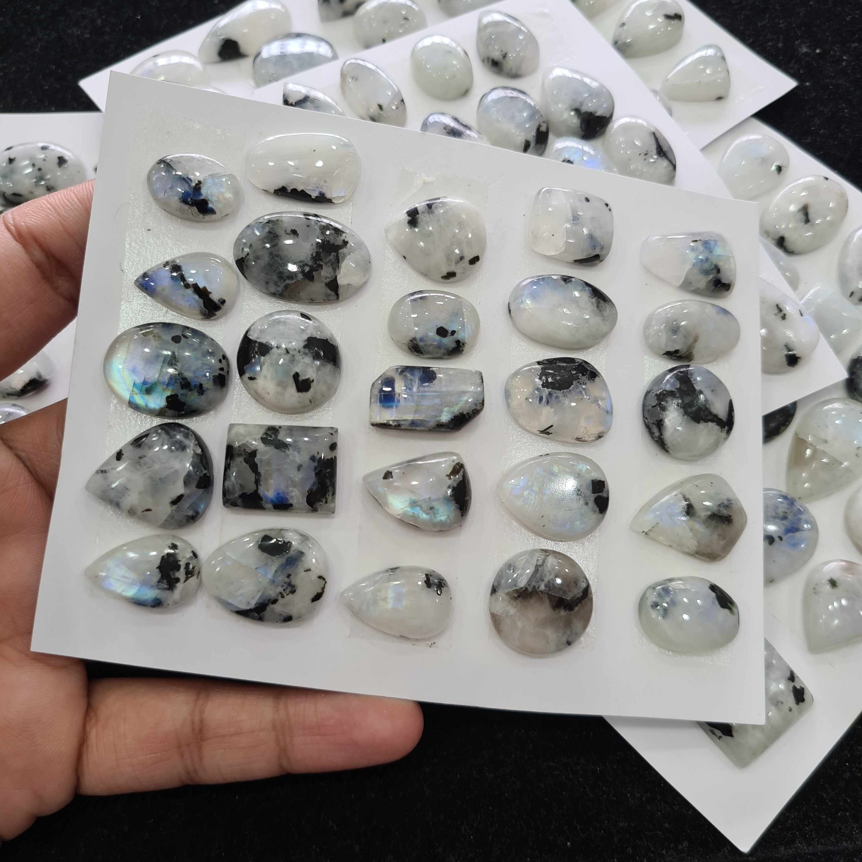 1 Card Natural White Rainbow Cabochon Gemstone mix Shape | Size: 18-25mm - The LabradoriteKing