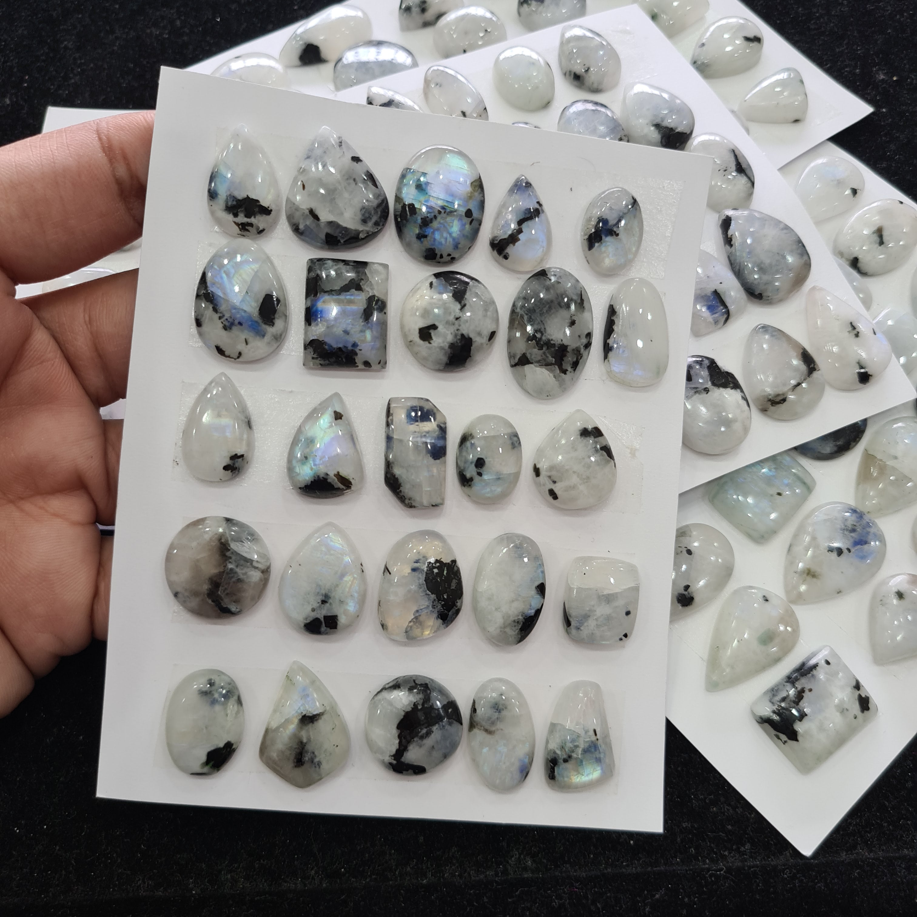 1 Card Natural White Rainbow Cabochon Gemstone mix Shape | Size: 18-25mm - The LabradoriteKing