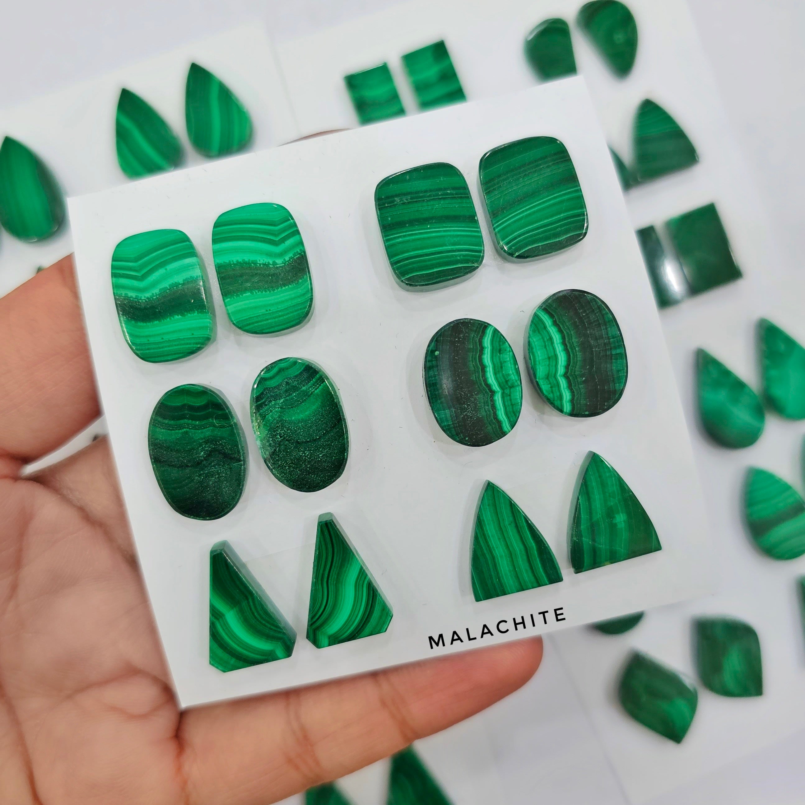 6 Pairs of Malachite Fancy cut Cabochons | 20mm - The LabradoriteKing