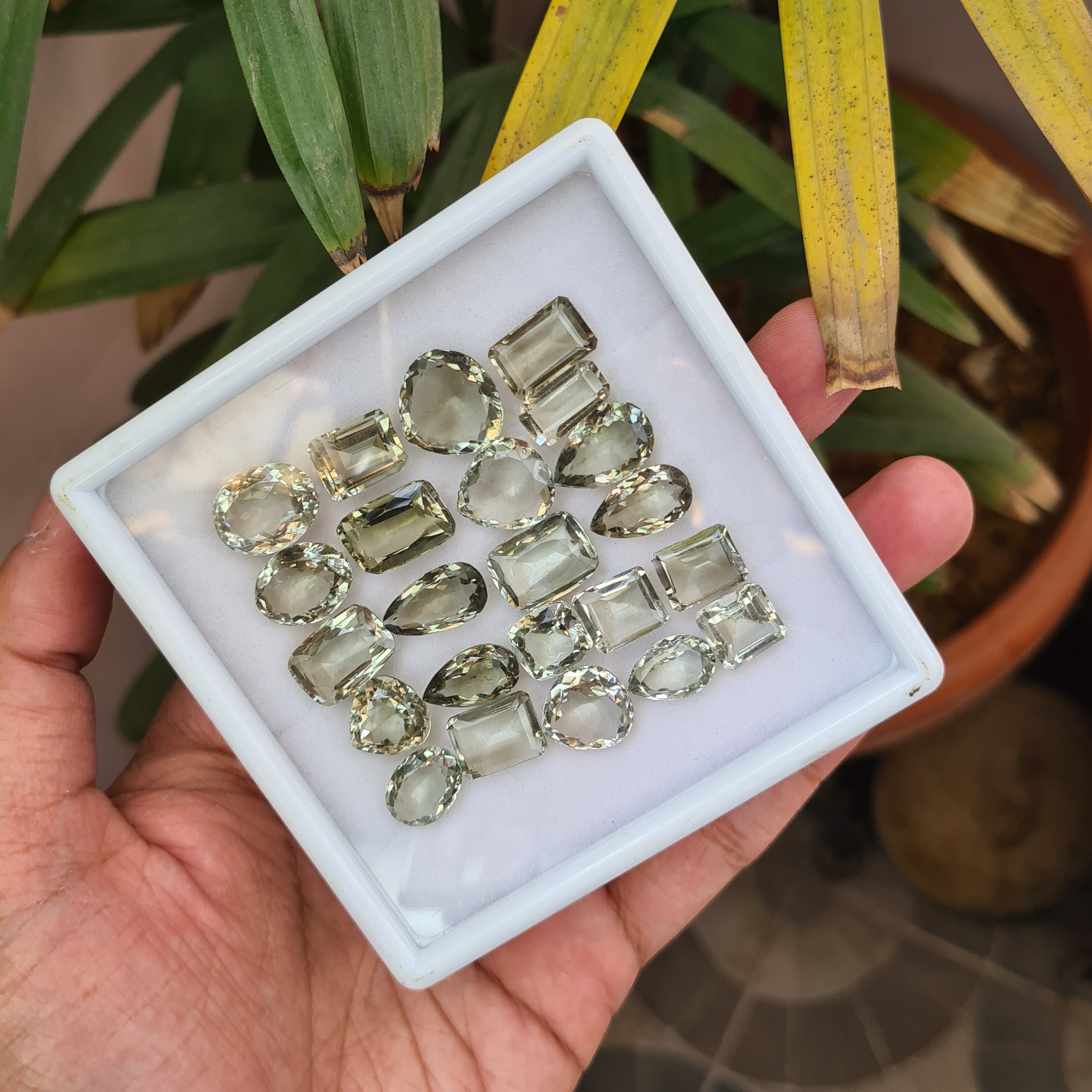 23 Pieces Natural Green Amethyst Faceted Gemstone Mix Shape | Size: 10-15mm - The LabradoriteKing