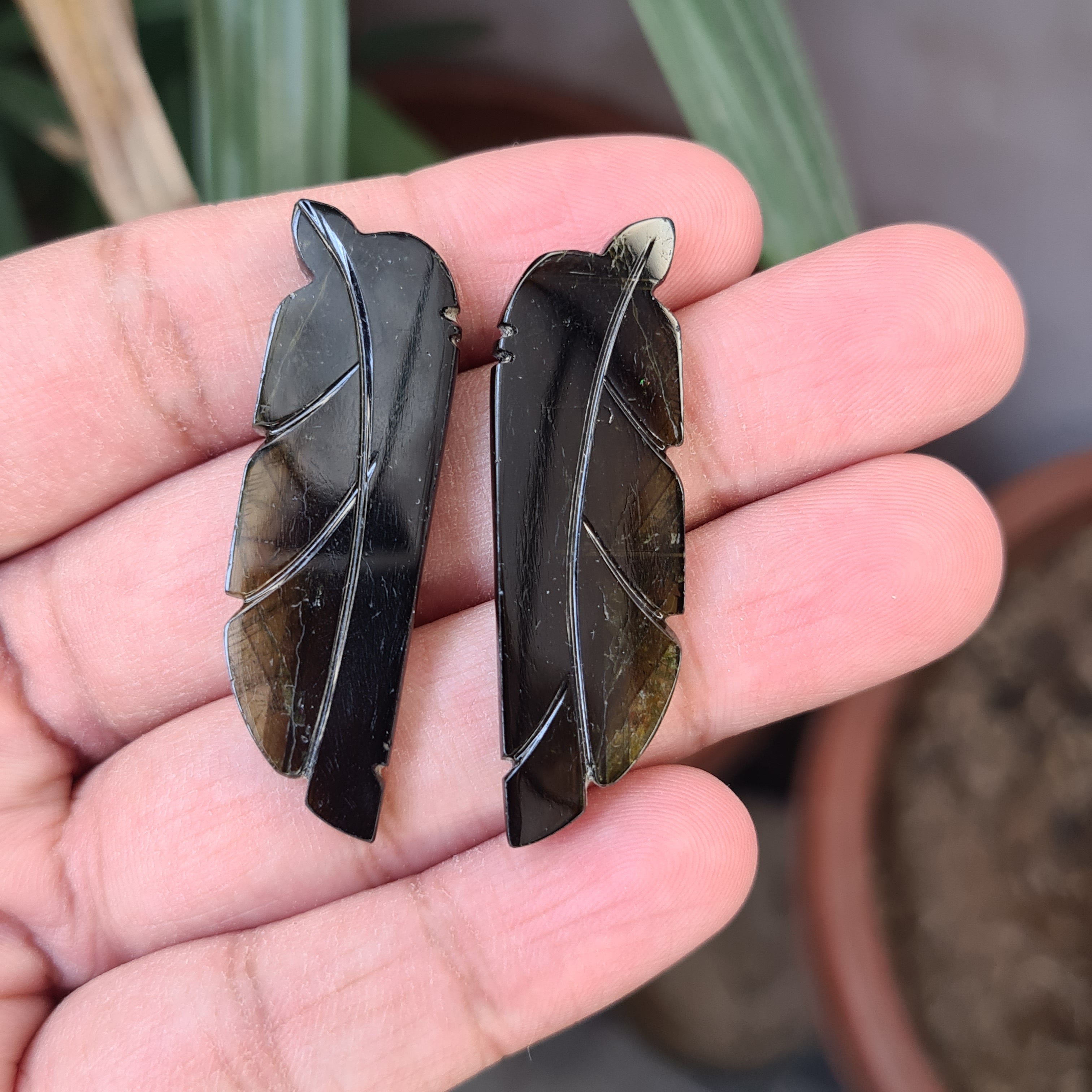 2 Pieces Natural Tourmaline Leaf Carved Gemstone Size: 49x14 | 62 Cts - The LabradoriteKing