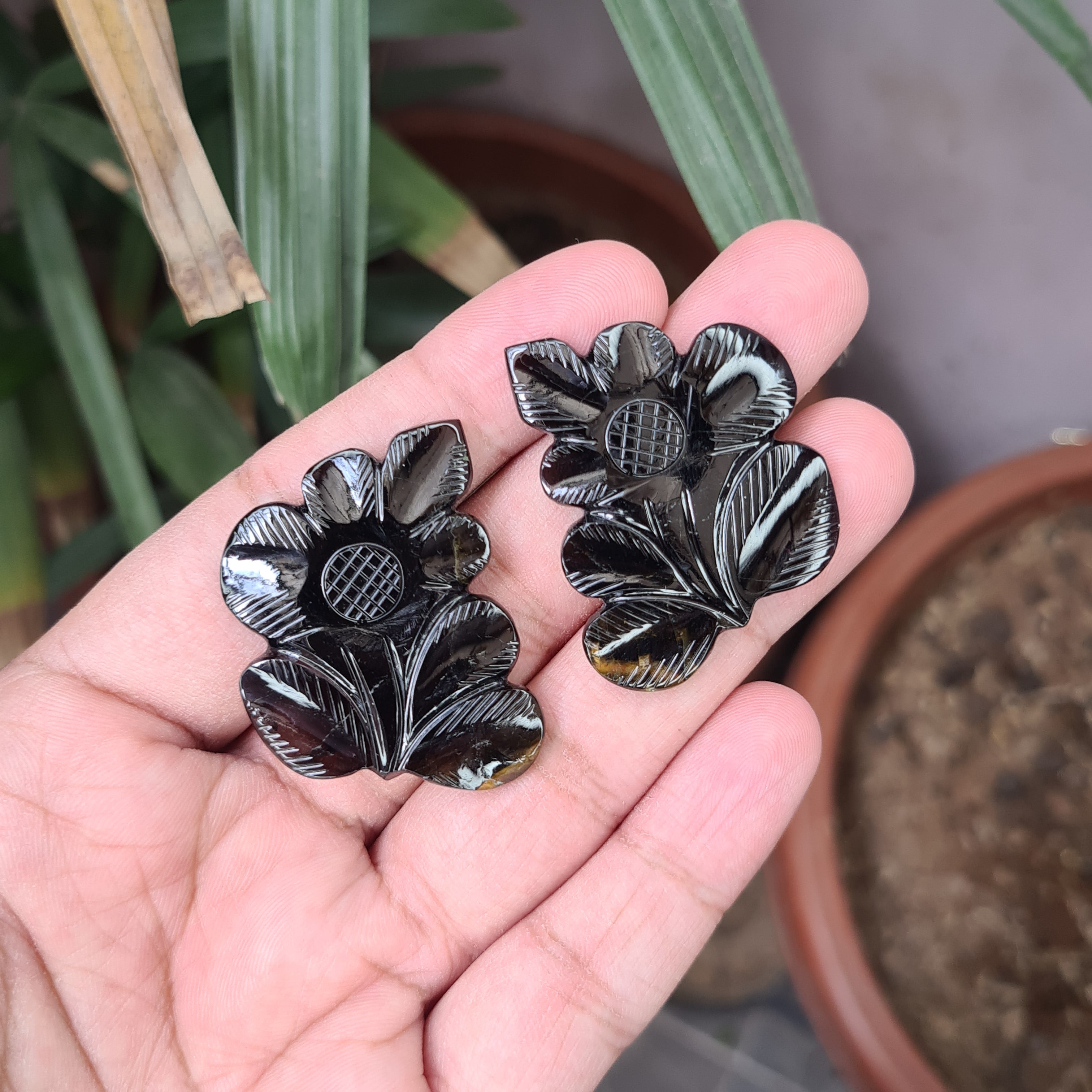 2 Pieces Natural Leaf Tourmaline Carved Gemstone Size: 41x27mm | 118 Cts - The LabradoriteKing