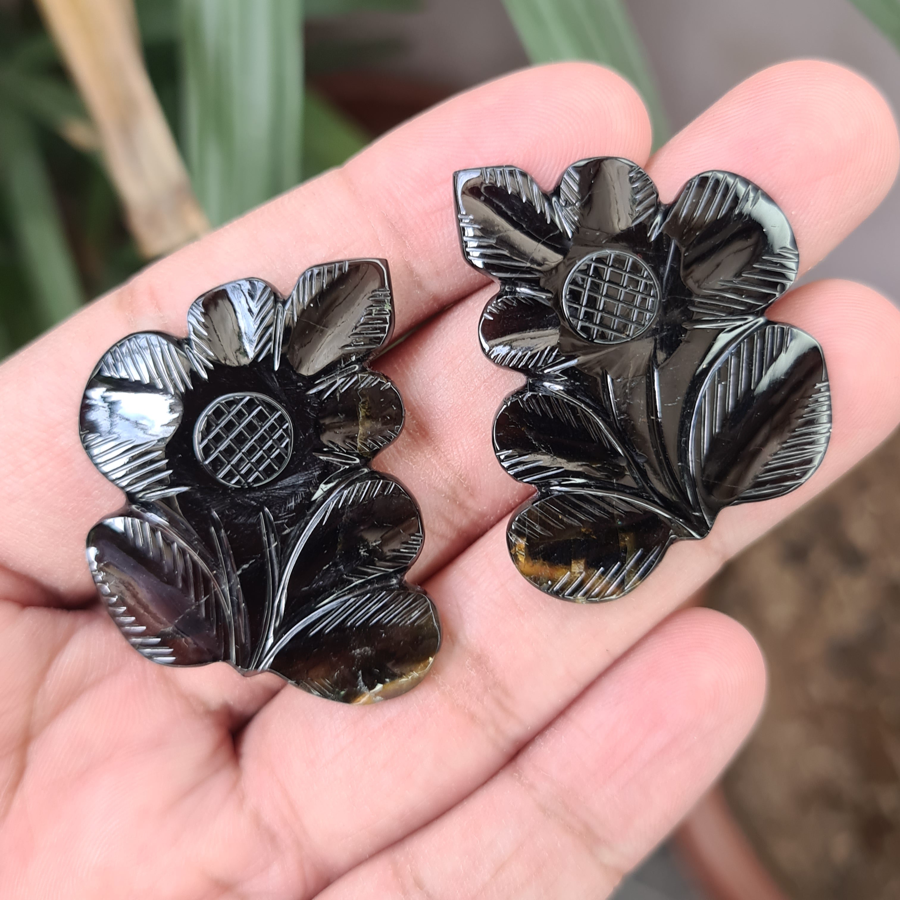 2 Pieces Natural Leaf Tourmaline Carved Gemstone Size: 41x27mm | 118 Cts - The LabradoriteKing