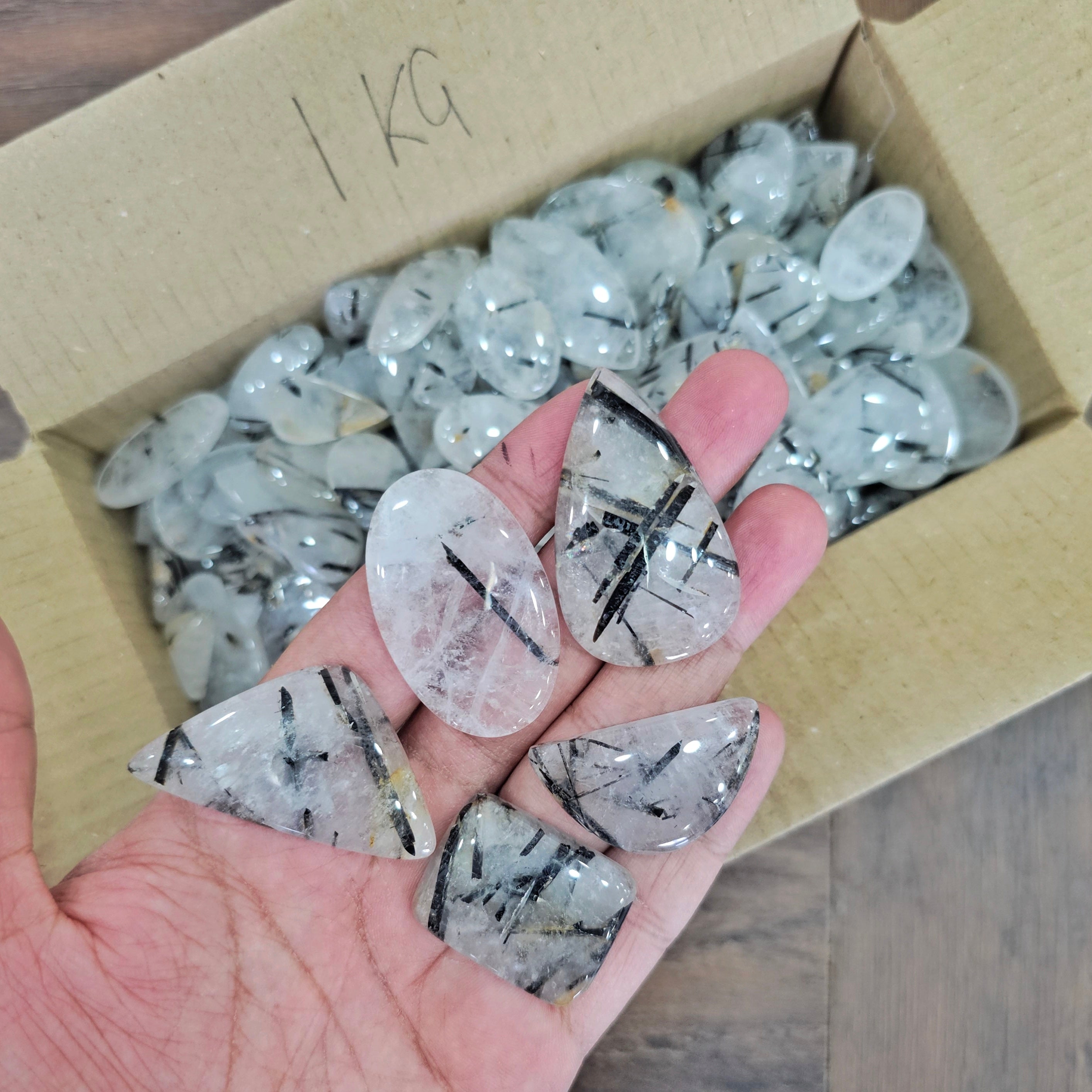 1KG of Black Rutile Quartz Cabochon | 1" to 4" Inches | 80 Pcs - The LabradoriteKing