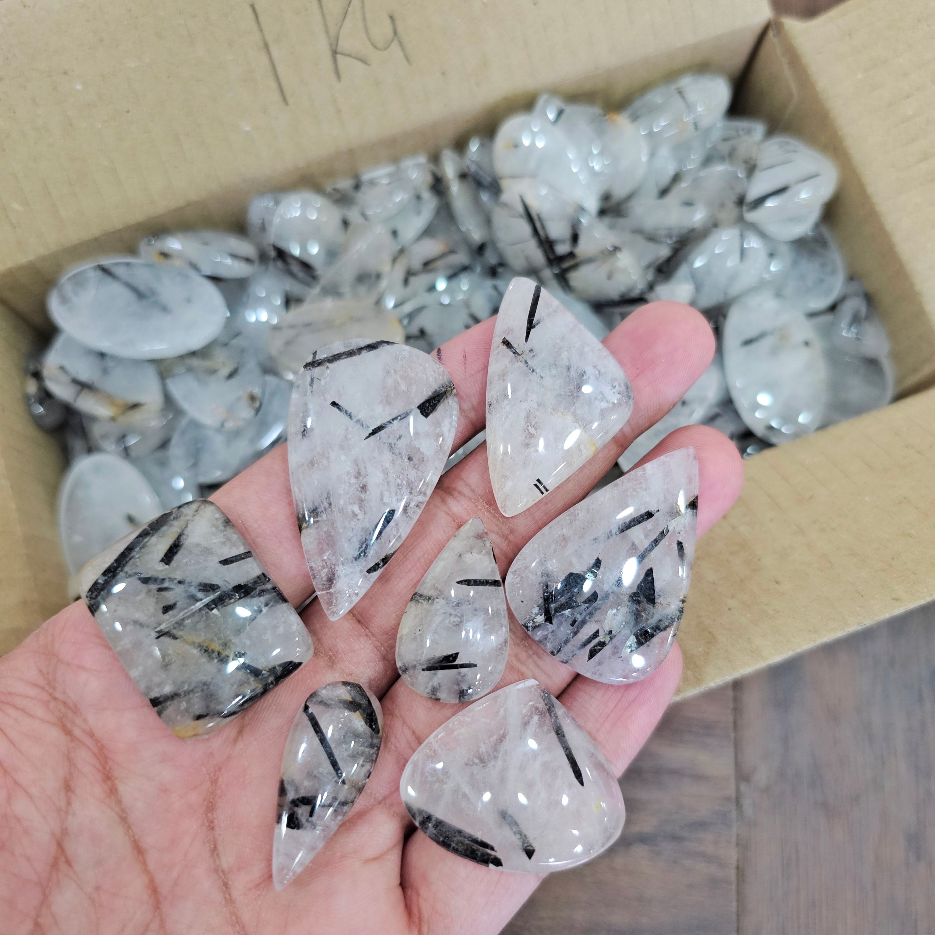 1KG of Black Rutile Quartz Cabochon | 1" to 4" Inches | 80 Pcs - The LabradoriteKing