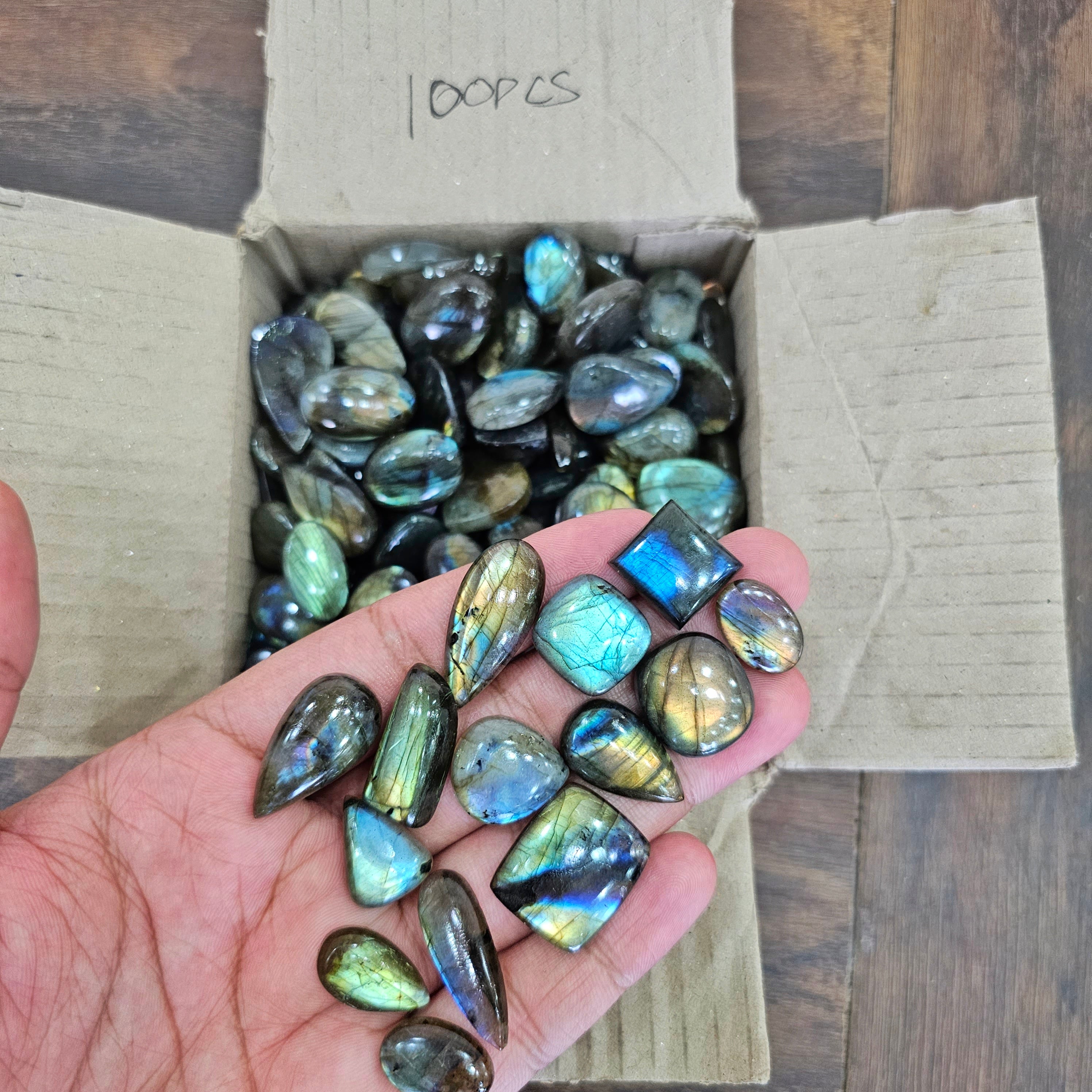 100 Pcs of Labradorite Cabochon | 15mm to 25mm | Flash in all Pieces - The LabradoriteKing