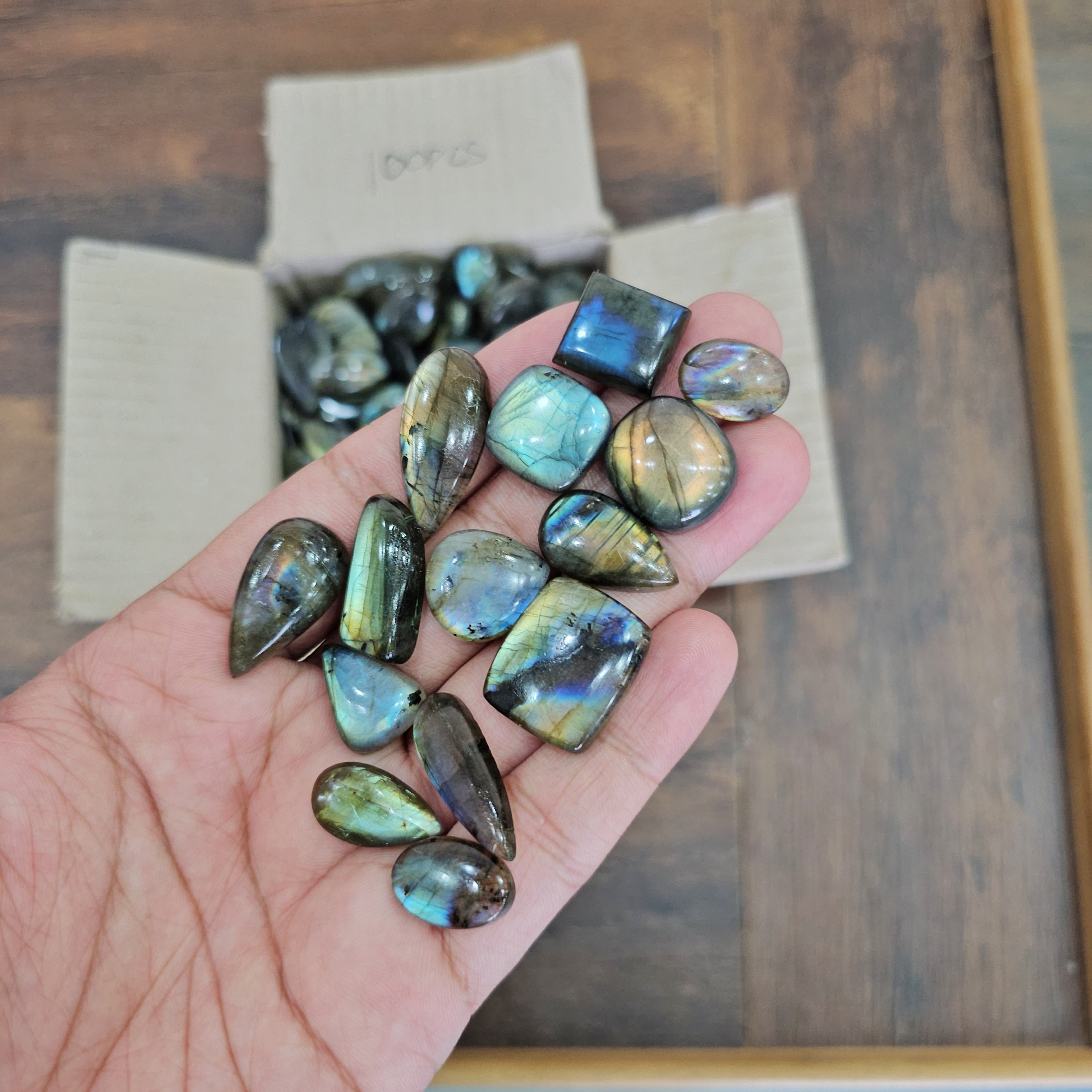 100 Pcs of Labradorite Cabochon | 15mm to 25mm | Flash in all Pieces - The LabradoriteKing