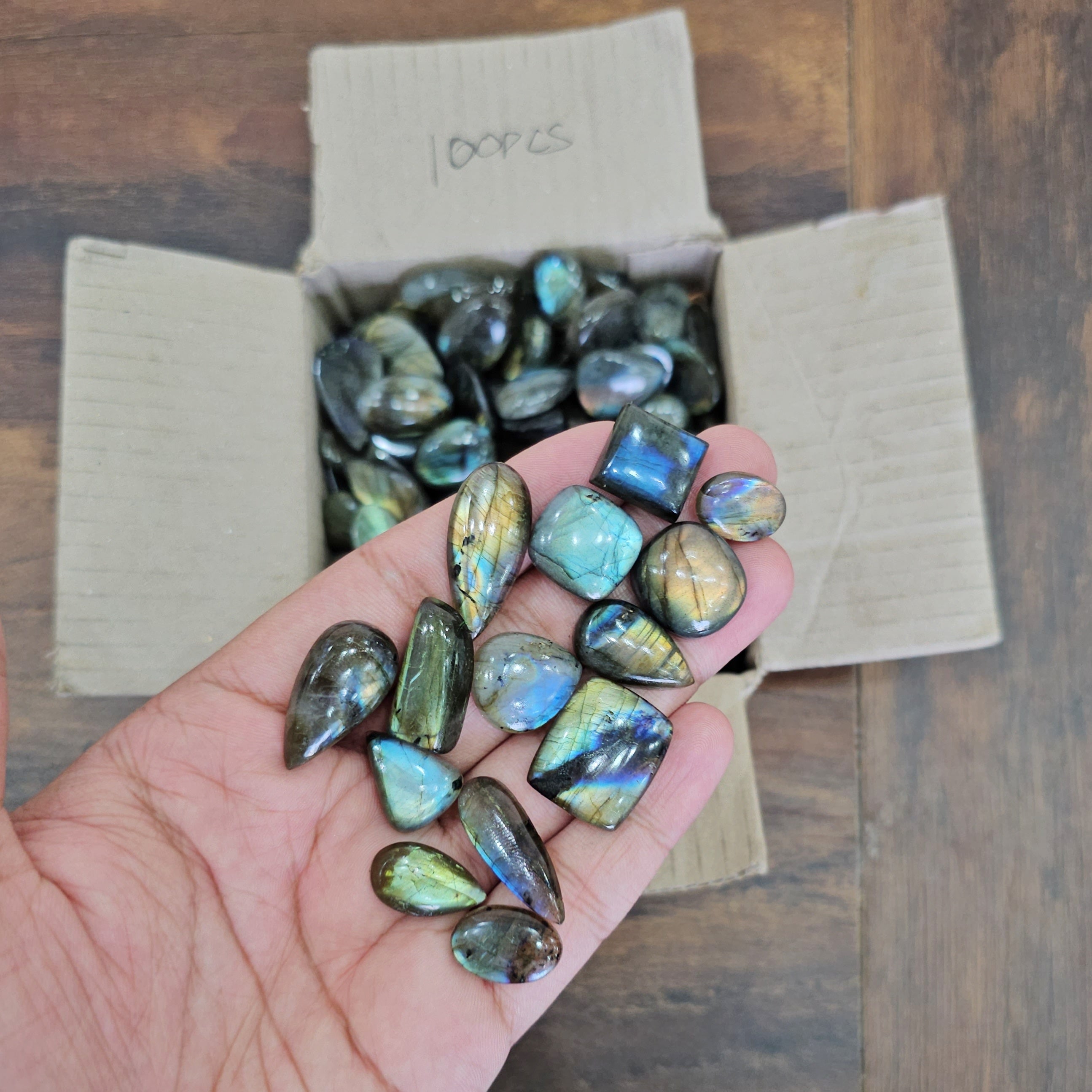 100 Pcs of Labradorite Cabochon | 15mm to 25mm | Flash in all Pieces - The LabradoriteKing