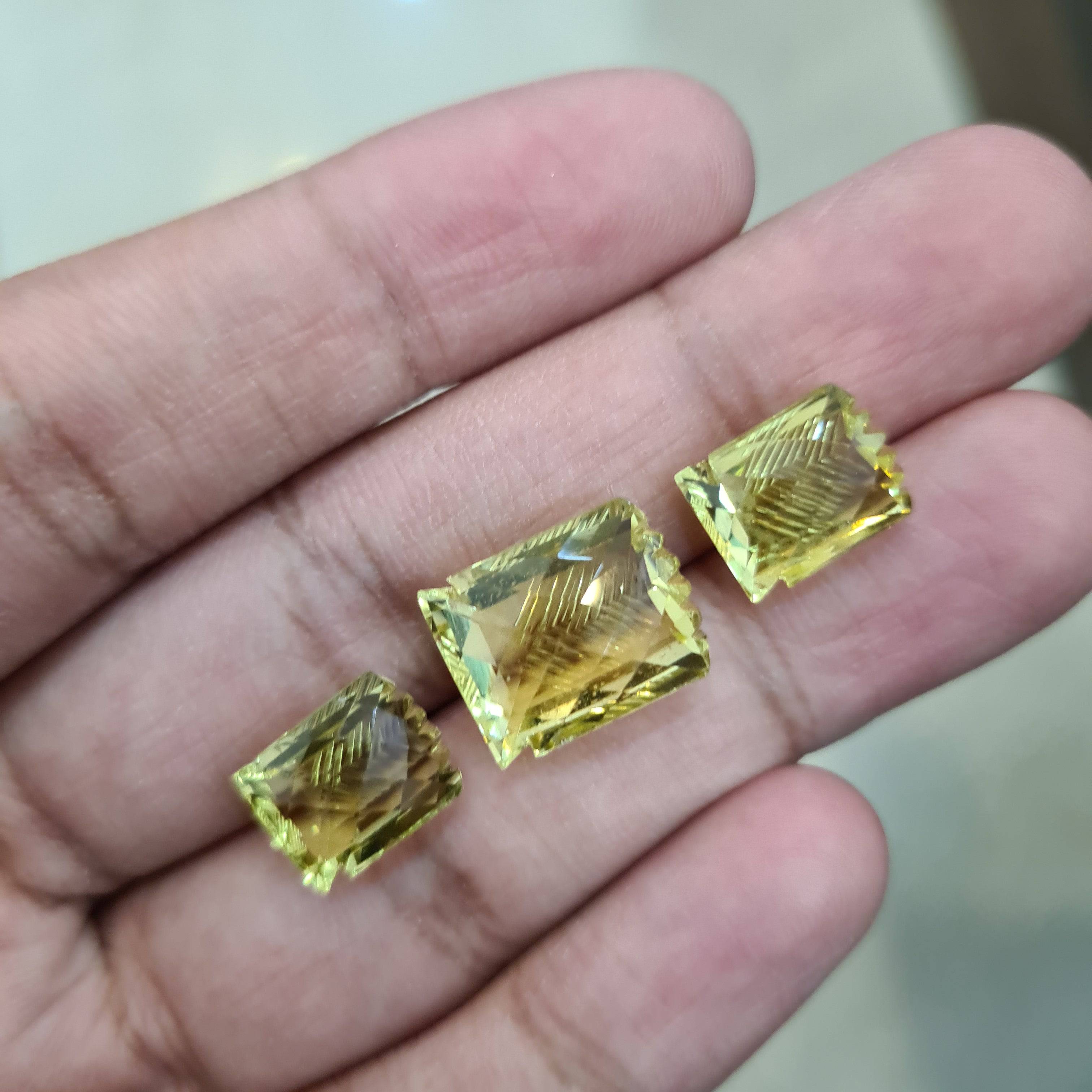 3 Pcs Earring Pendant Set Natural Lemon Quartz Faceted  Gemstone | Size: 12-15mm, Fancy Shape  | 28.5 Cts - The LabradoriteKing