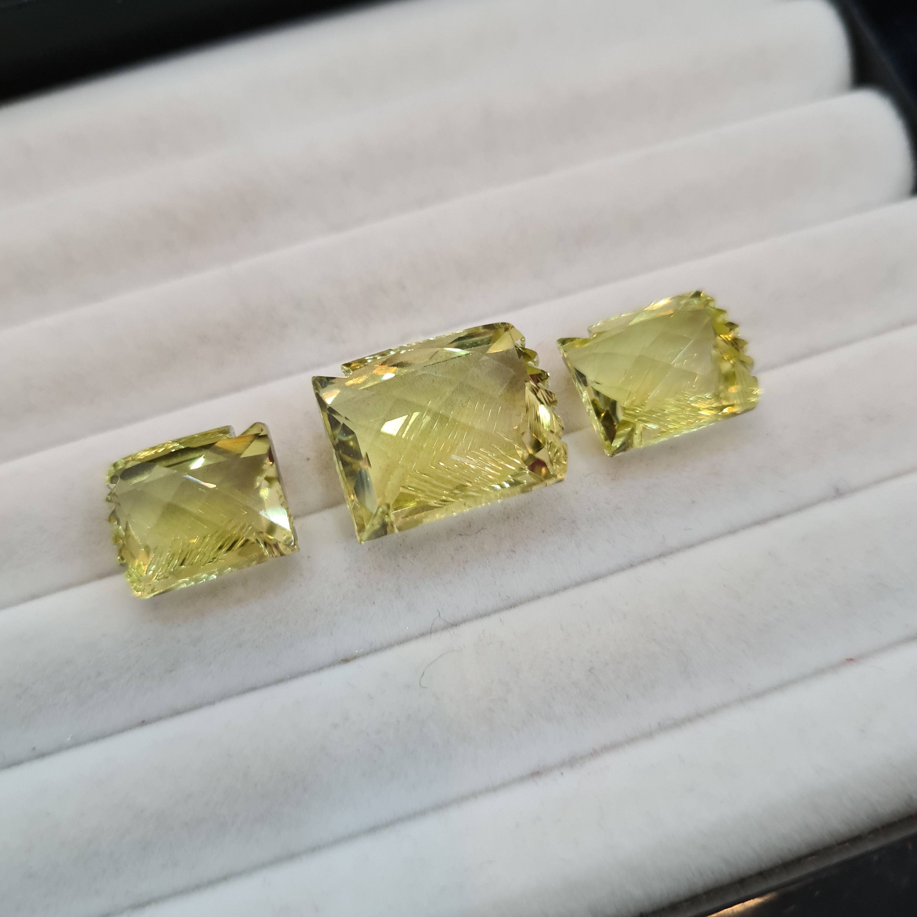 3 Pcs Earring Pendant Set Natural Lemon Quartz Faceted  Gemstone | Size: 12-15mm, Fancy Shape  | 28.5 Cts - The LabradoriteKing