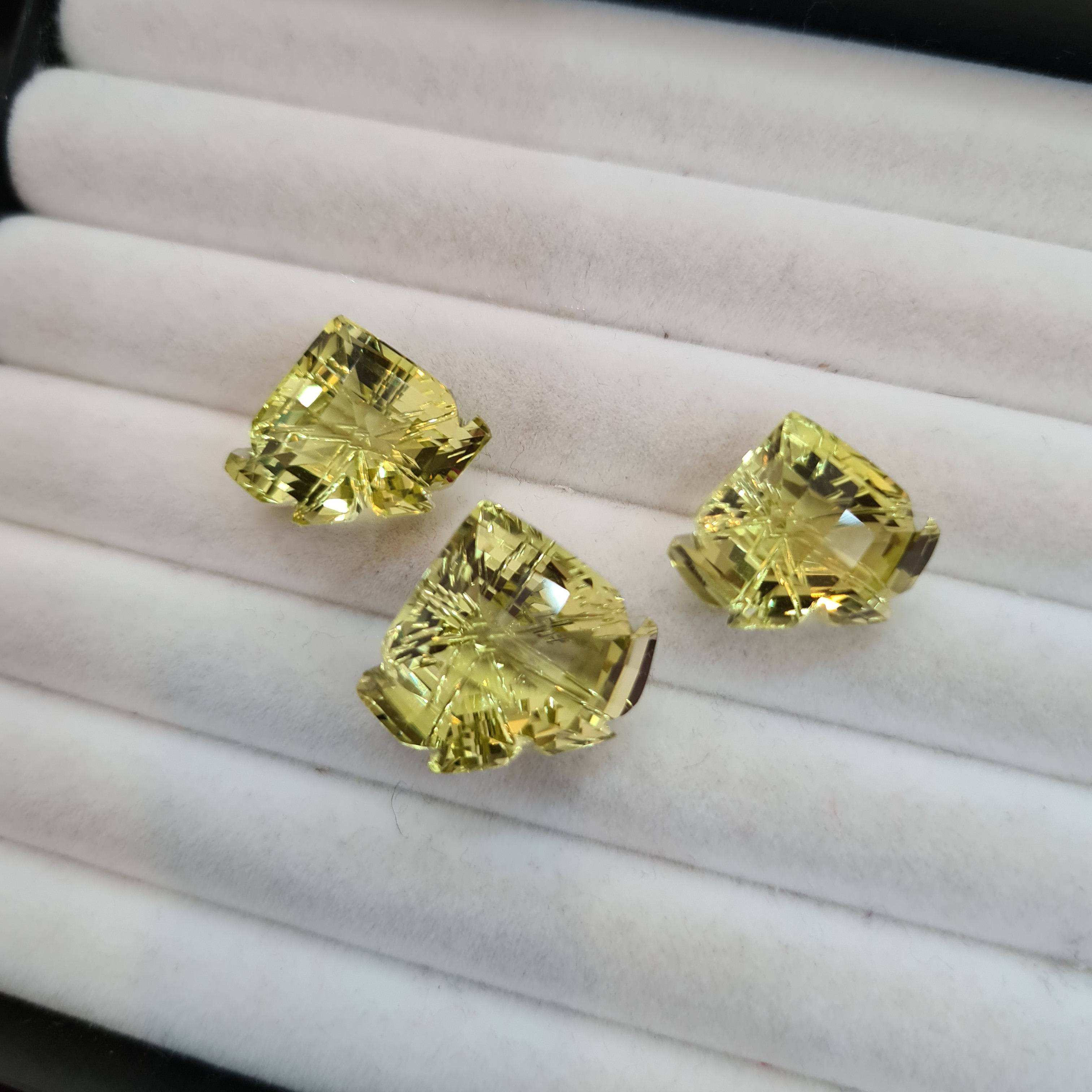 3 Pcs Earring Pendant Set Natural Lemon Quartz Faceted  Gemstone | Size: 16-18mm, Fancy Shape  | 28.5 Cts - The LabradoriteKing