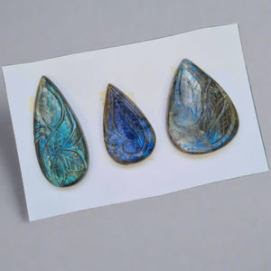 3 Pcs Natural Labradorite Carved High Quality Gemstones 30-40mm - The LabradoriteKing