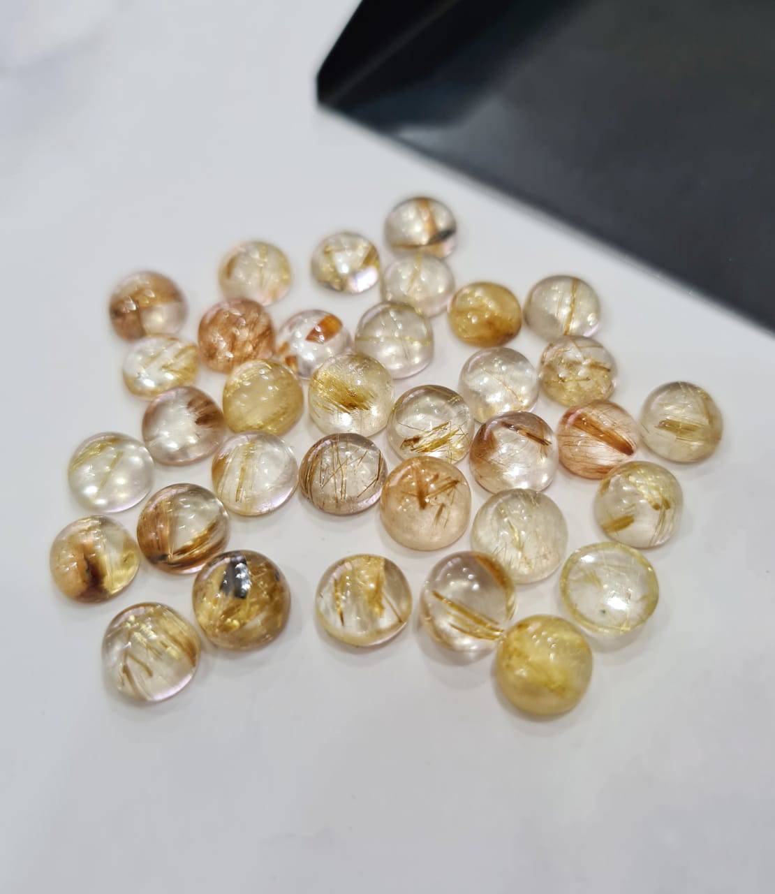 30 Pcs Gold Rutile Quartz Rounds Cabochons | 5-8mm - The LabradoriteKing