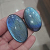 Load and play video in Gallery viewer, 2 Pcs Natural Blue Labradorite Cabochons Oval Shape | 48-53mm
