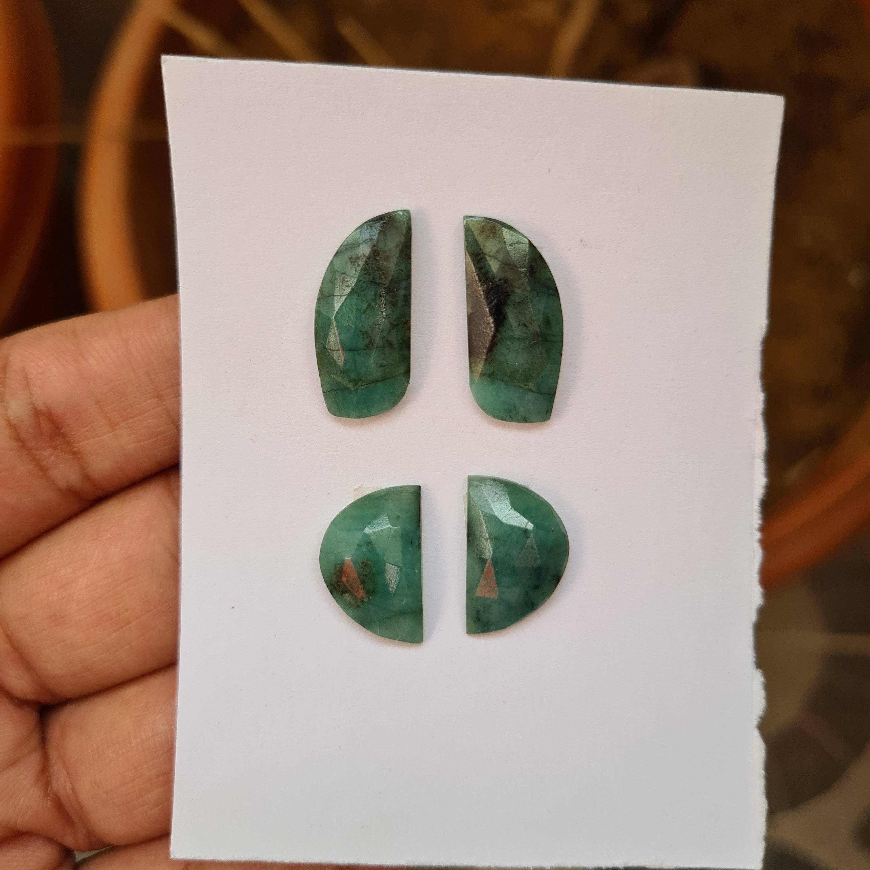 4 Pcs Mozambique Natural Emerald Stone Pairs with Flat backs | Fancy shape 17-21mm Size - The LabradoriteKing