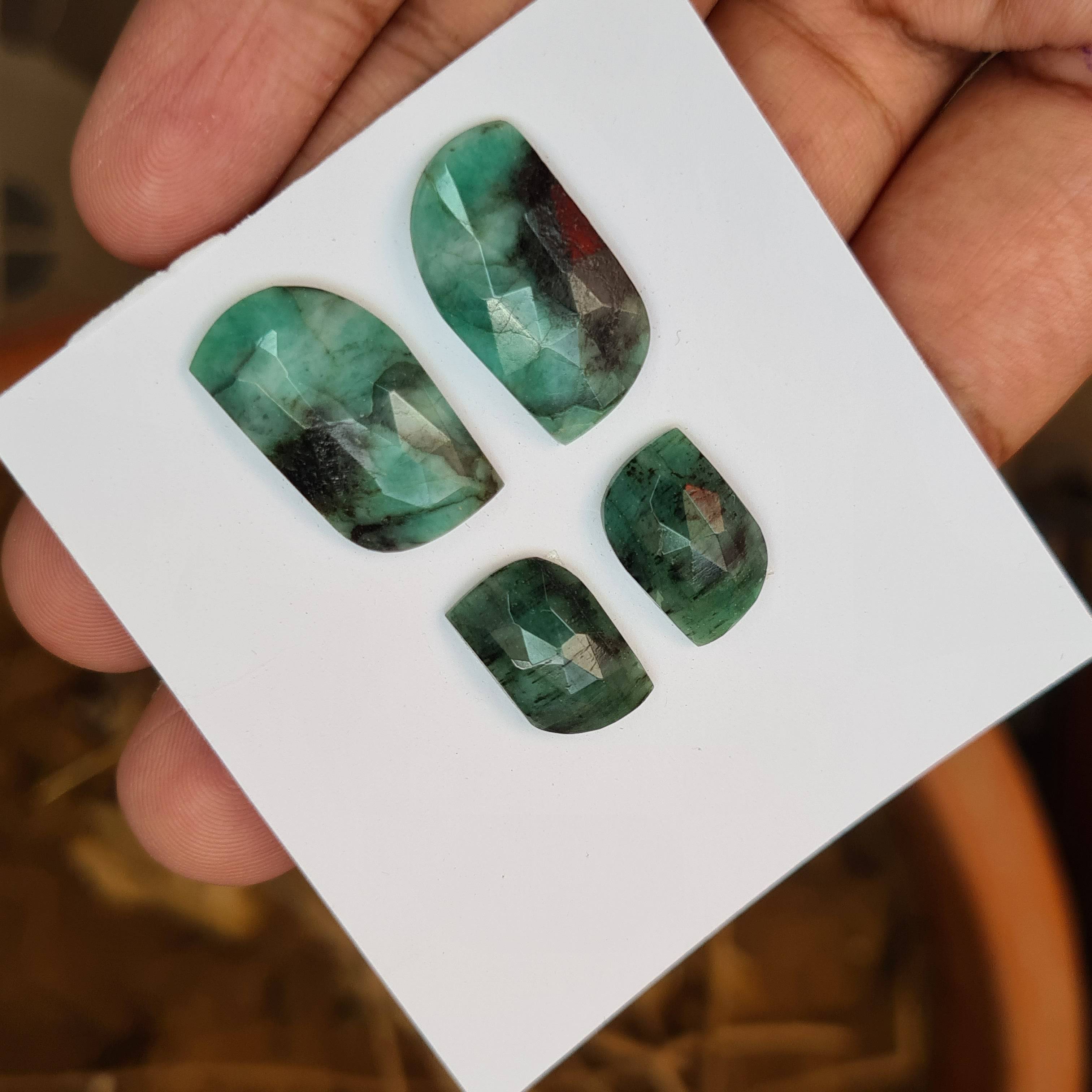 4 pcs Pcs Mozambique Natural Emerald Stone Pairs with Flat backs |Fancy shape14-23mm Size - The LabradoriteKing