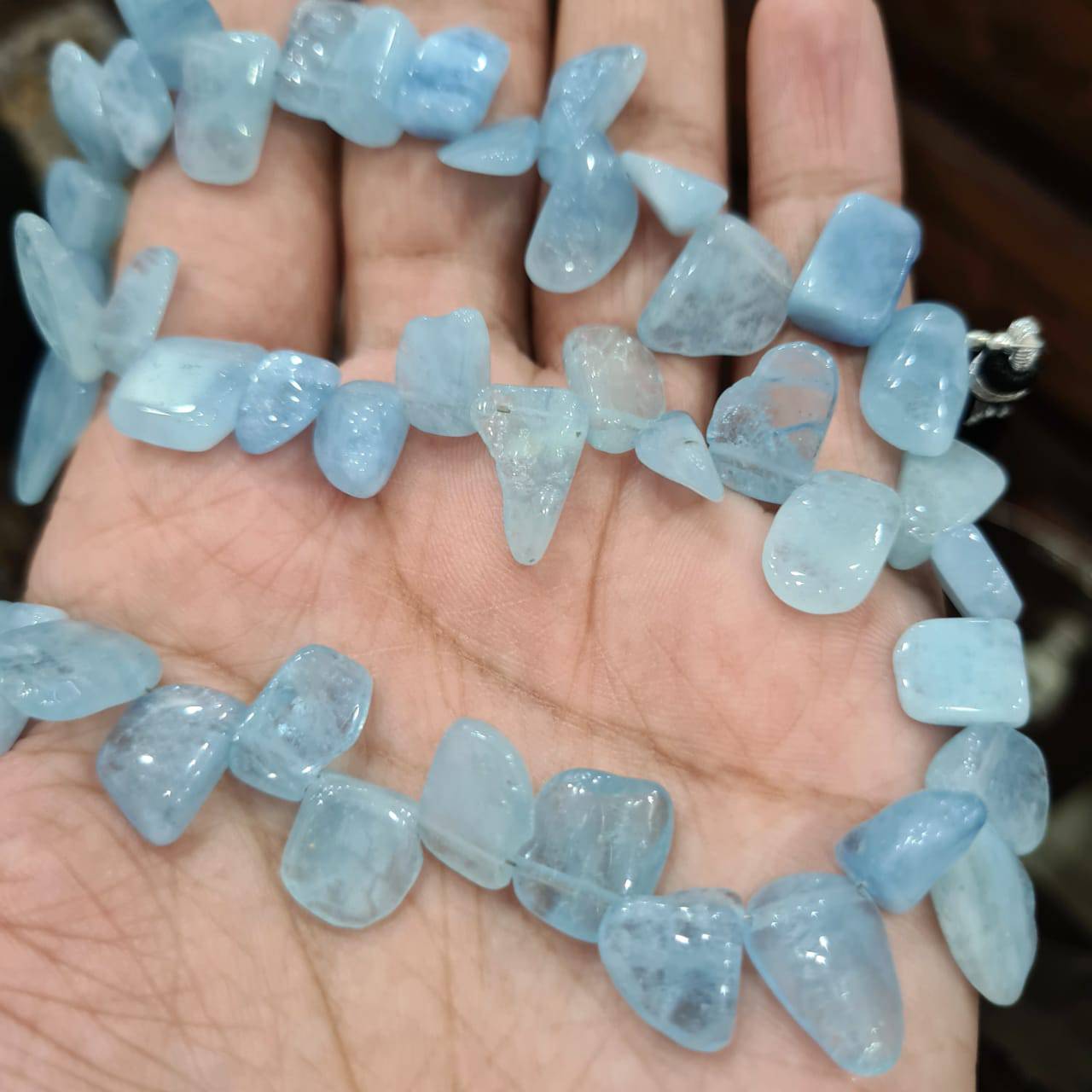 45 Pcs of Aquamarine Polished Unshapes | Top Drilled - The LabradoriteKing