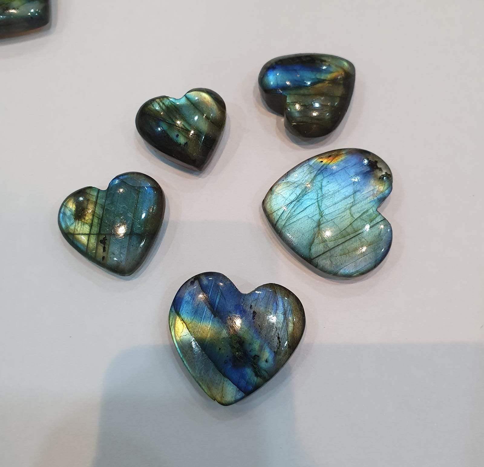 5 Pcs Natural Labradorite Hearts Well Polished - The LabradoriteKing