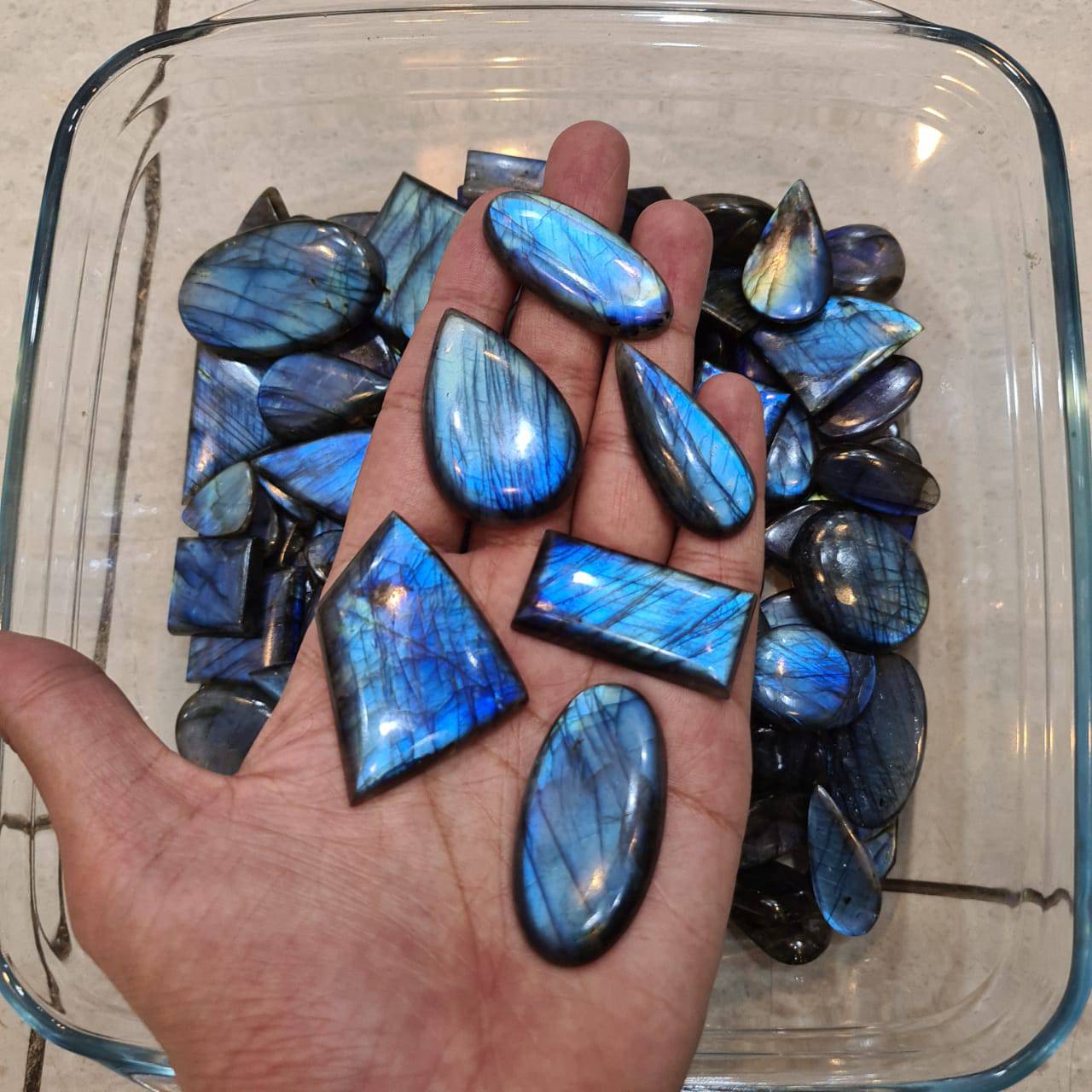 5 Pcs RANDOM sky Blue Labradorite Cabochons | 30-40mm - The LabradoriteKing