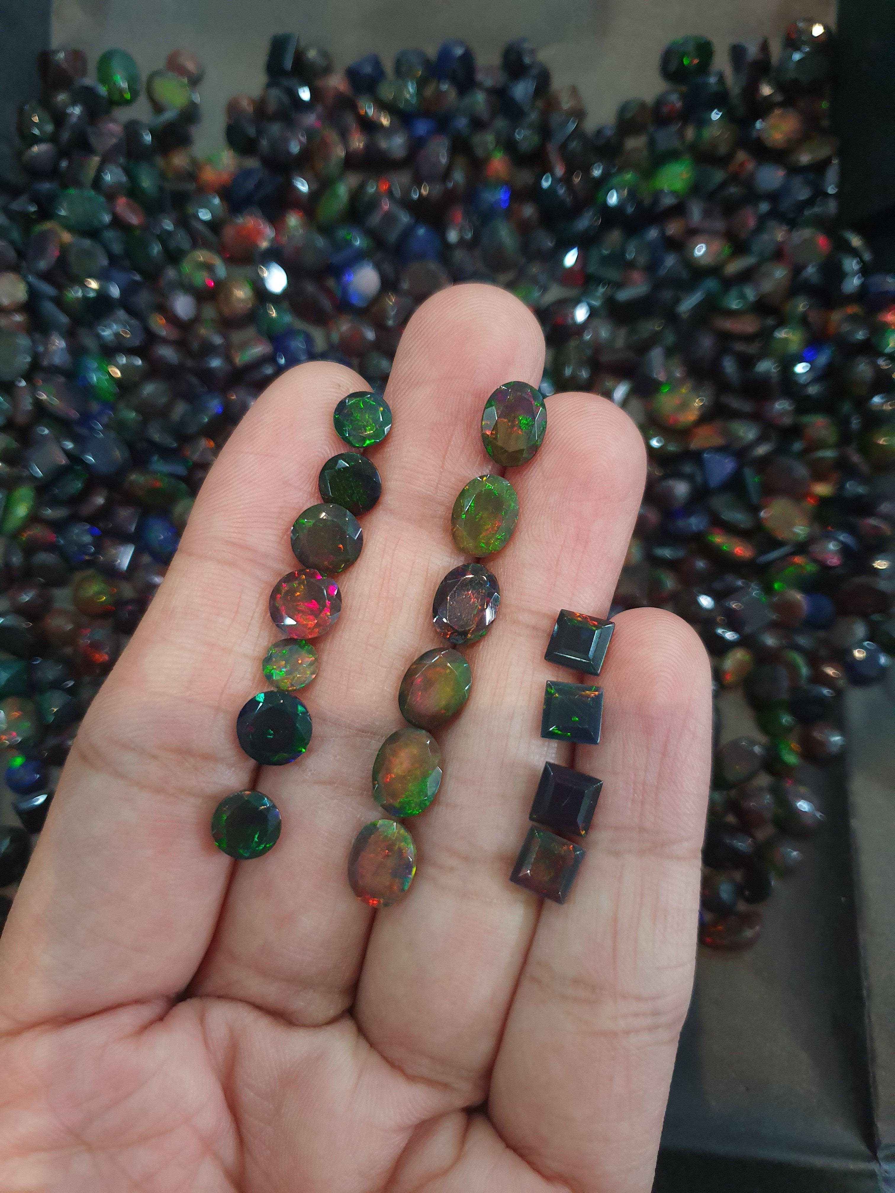 6 Pcs Natural Black Opal 8mm Ovals | Faceted in 8x6mm - The LabradoriteKing