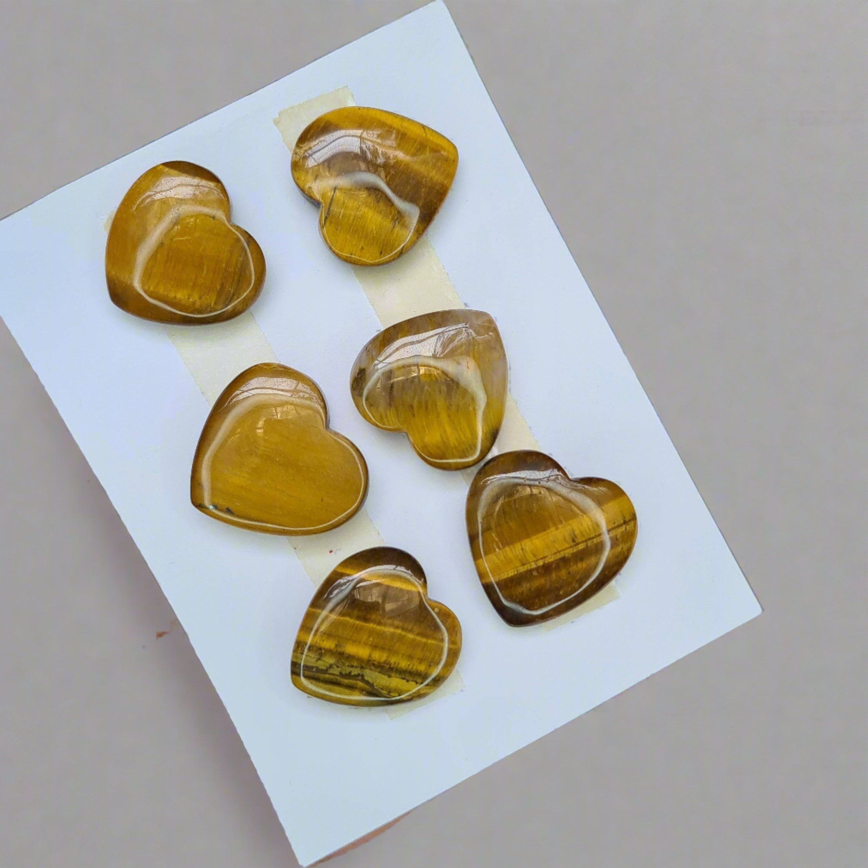 6 Pcs Natural Tiger Eye Cabochon Gemstones | Heart Shape, 24-27mm Size, - The LabradoriteKing