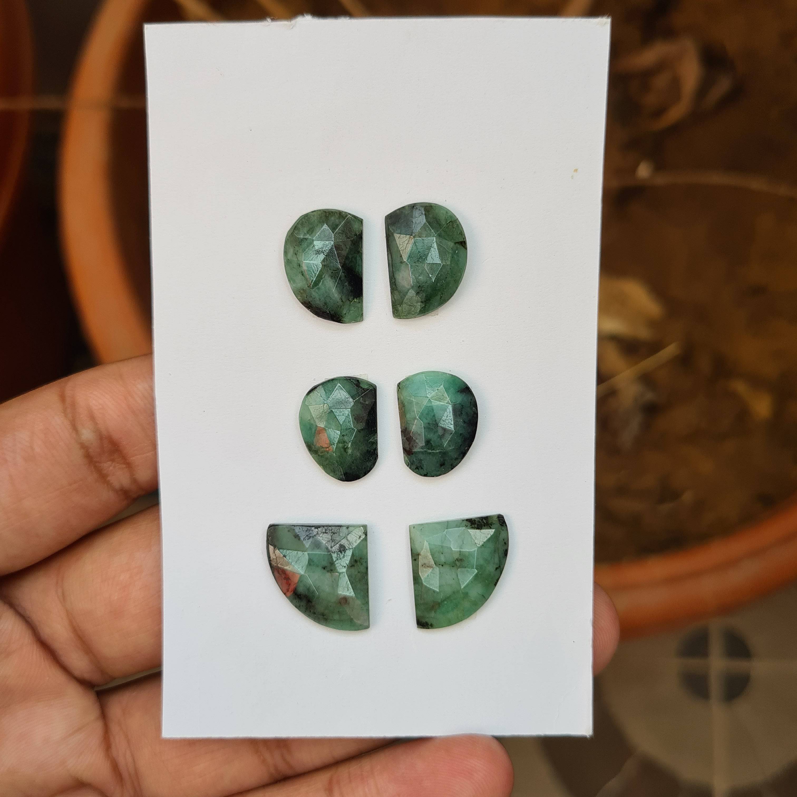 6 pcs Pcs Mozambique Natural Emerald Stone Pairs with Flat backs |Fancy shape14-16mm Size - The LabradoriteKing